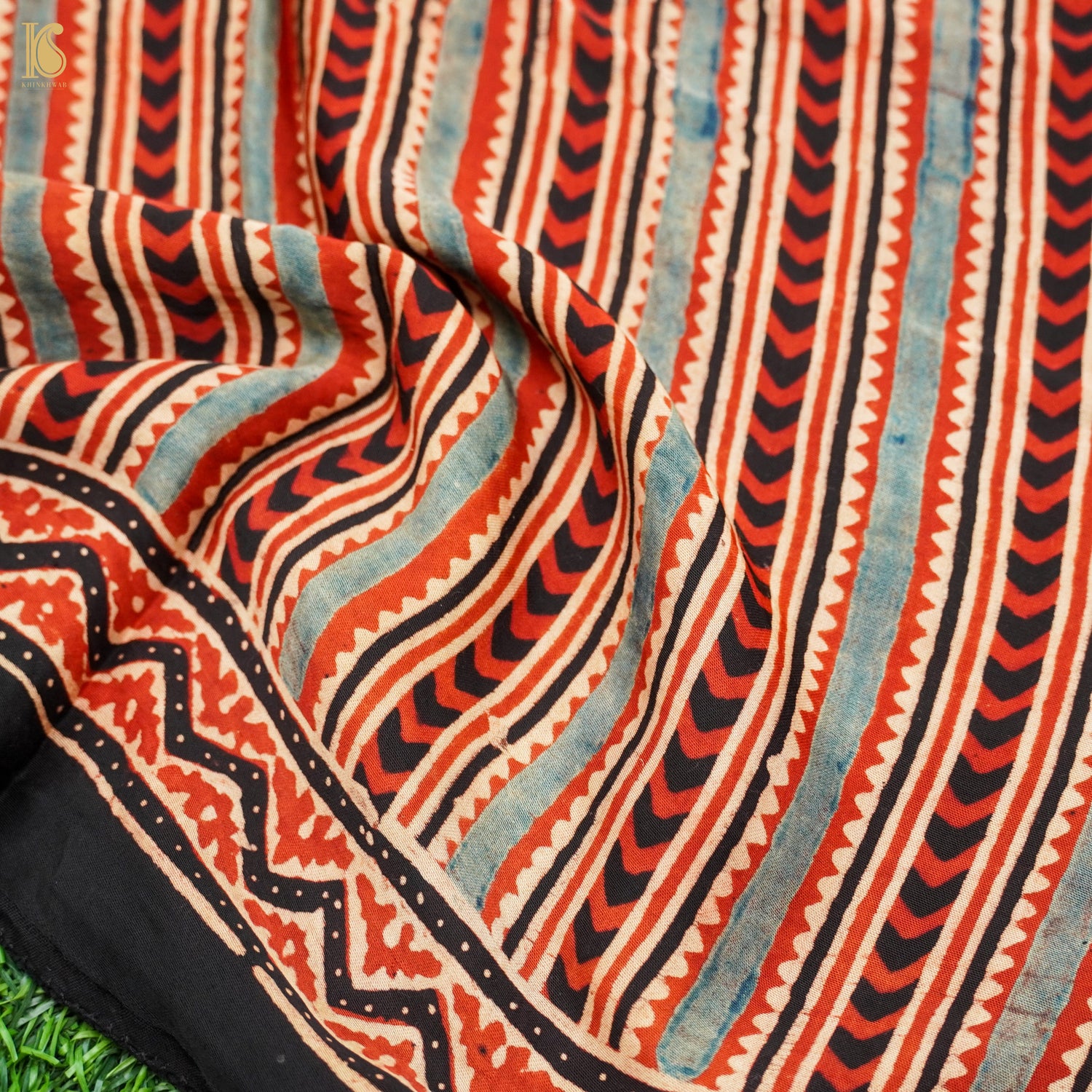 Red Hand Block Ajrakh Modal Silk Stole - Khinkhwab