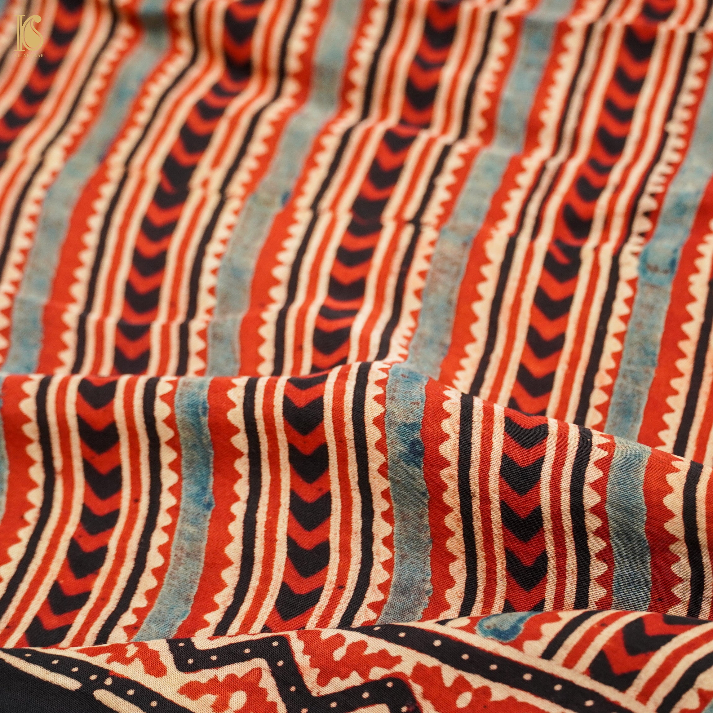 Red Hand Block Ajrakh Modal Silk Stole - Khinkhwab