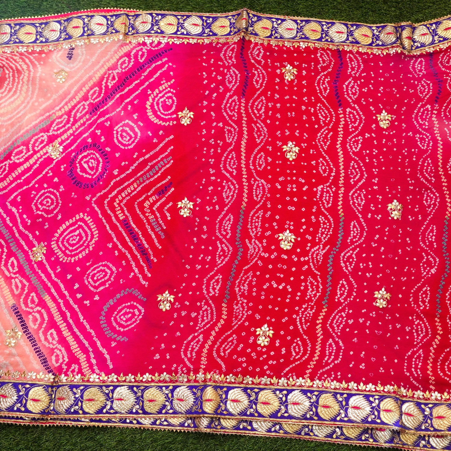 Pink Pure Georgette Bandhani Gotta Patti Saree - Khinkhwab