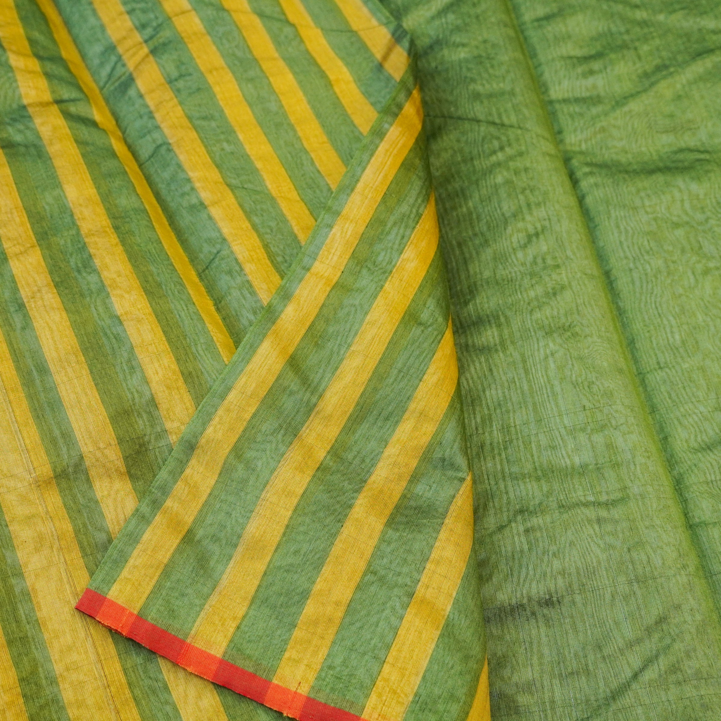 Handwoven Highland Green Pure Chanderi Silk Stripes Saree - Khinkhwab