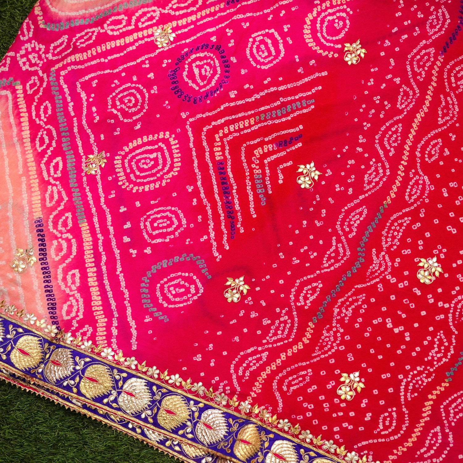 Pink Pure Georgette Bandhani Gotta Patti Saree - Khinkhwab