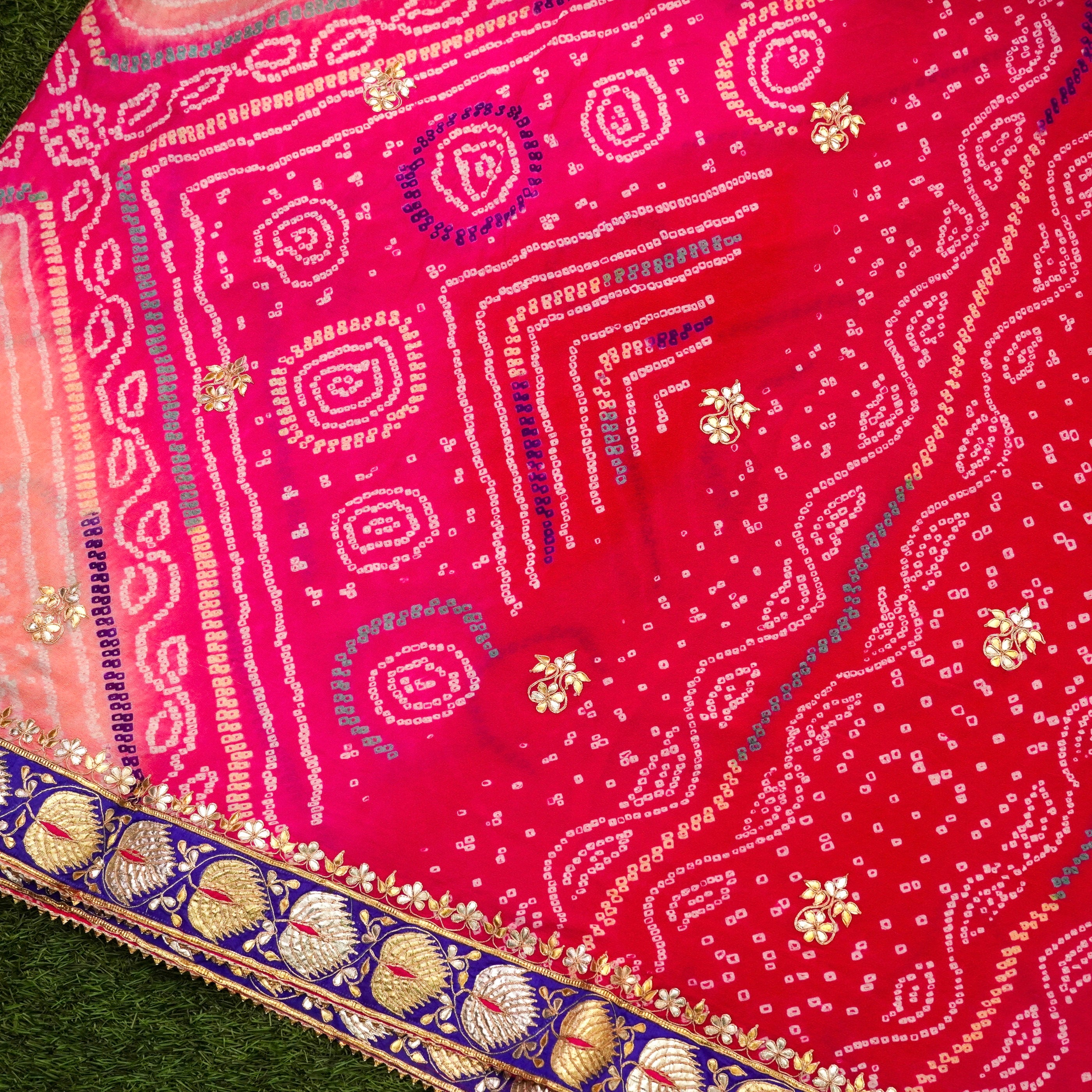 Pink Pure Georgette Bandhani Gotta Patti Saree - Khinkhwab