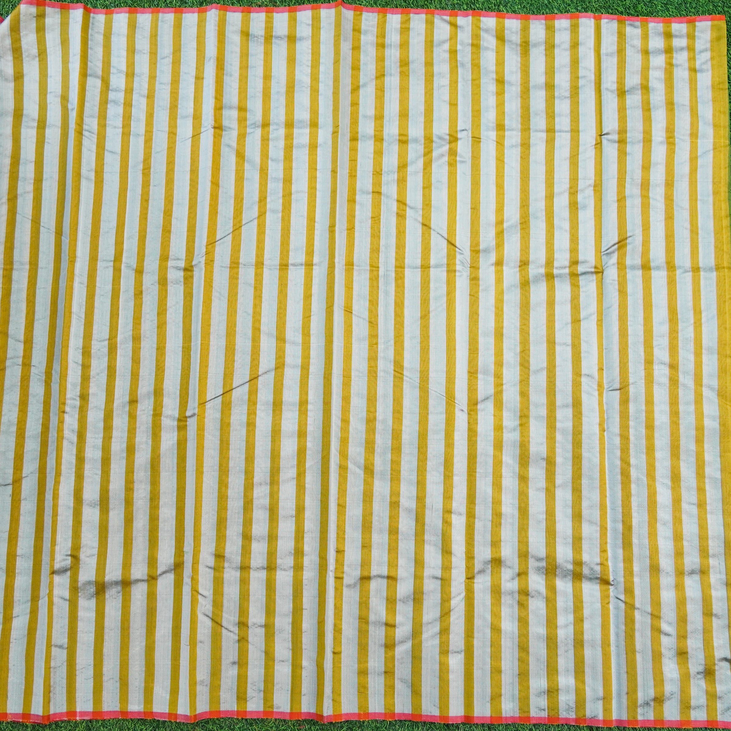 Handwoven Highland Green Pure Chanderi Silk Stripes Saree - Khinkhwab