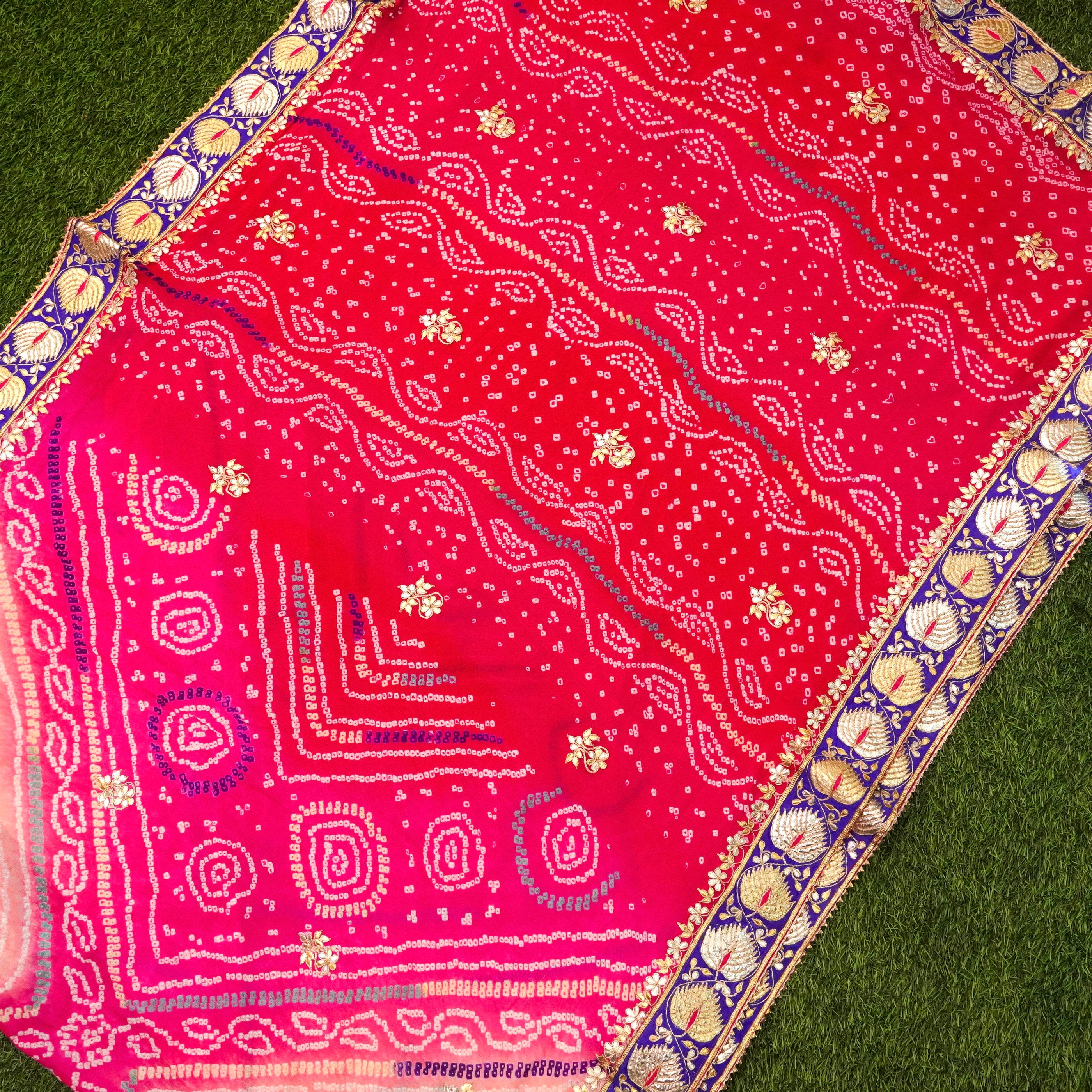 Pink Pure Georgette Bandhani Gotta Patti Saree - Khinkhwab