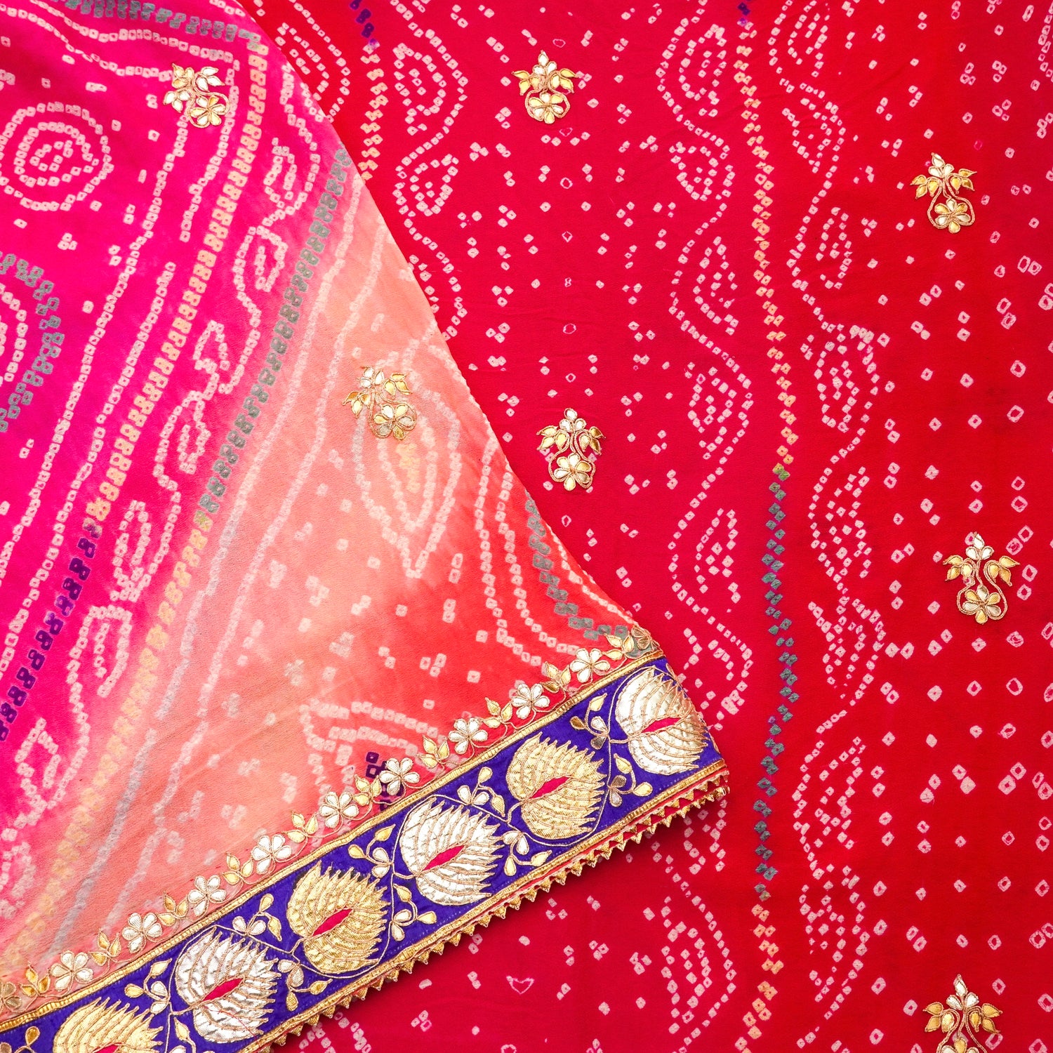 Pink Pure Georgette Bandhani Gotta Patti Saree - Khinkhwab