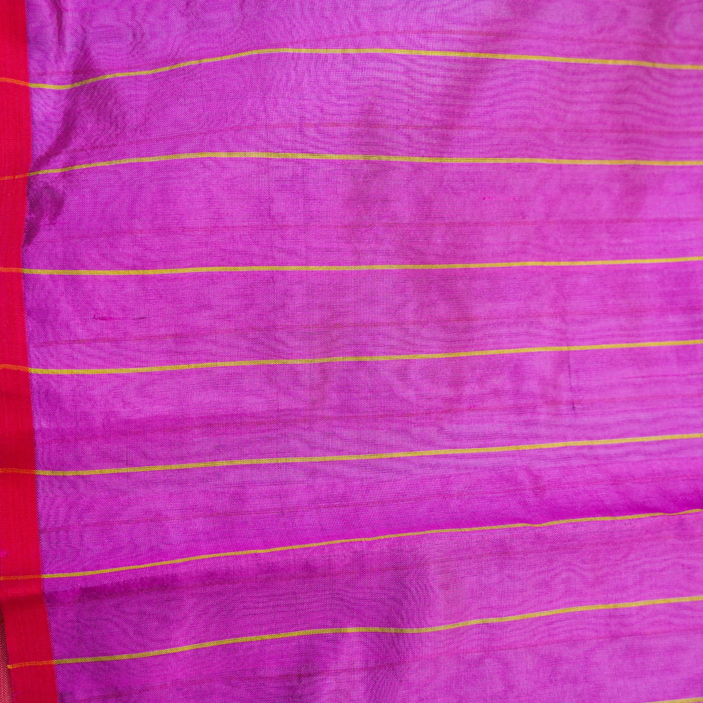 Handwoven Confetti Yellow & Red Pure Chanderi Silk Stripes Saree - Khinkhwab
