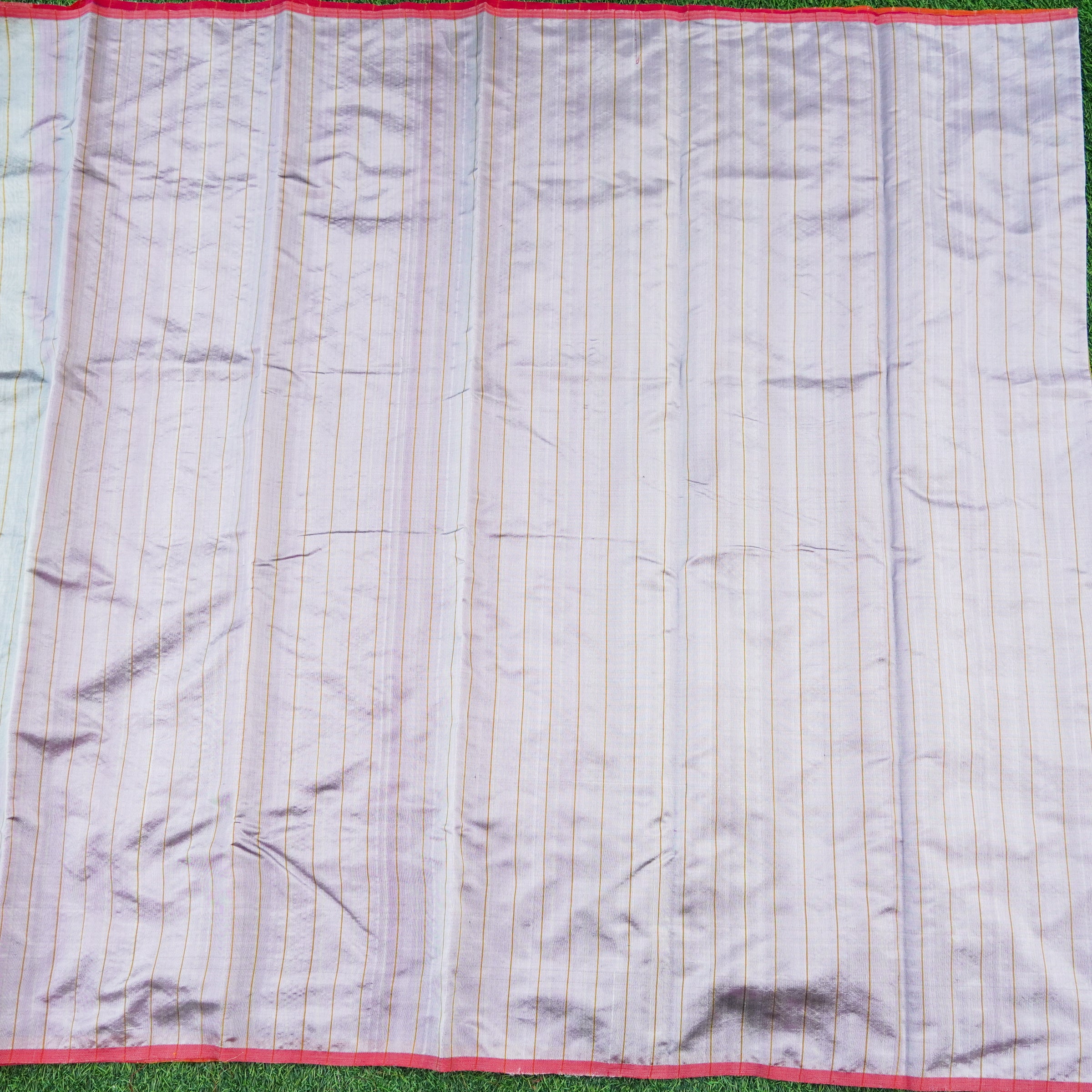 Handwoven Confetti Yellow & Red Pure Chanderi Silk Stripes Saree - Khinkhwab