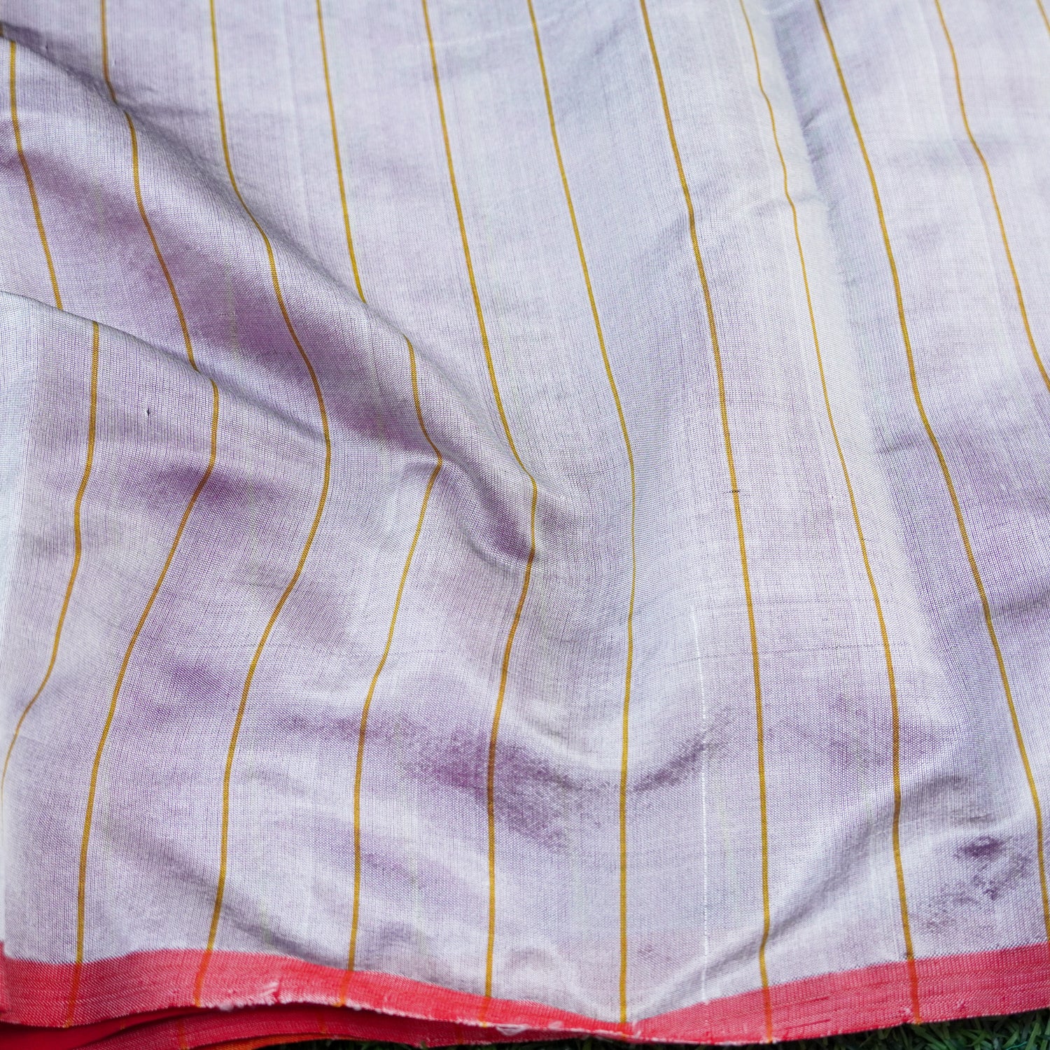 Handwoven Confetti Yellow & Red Pure Chanderi Silk Stripes Saree - Khinkhwab