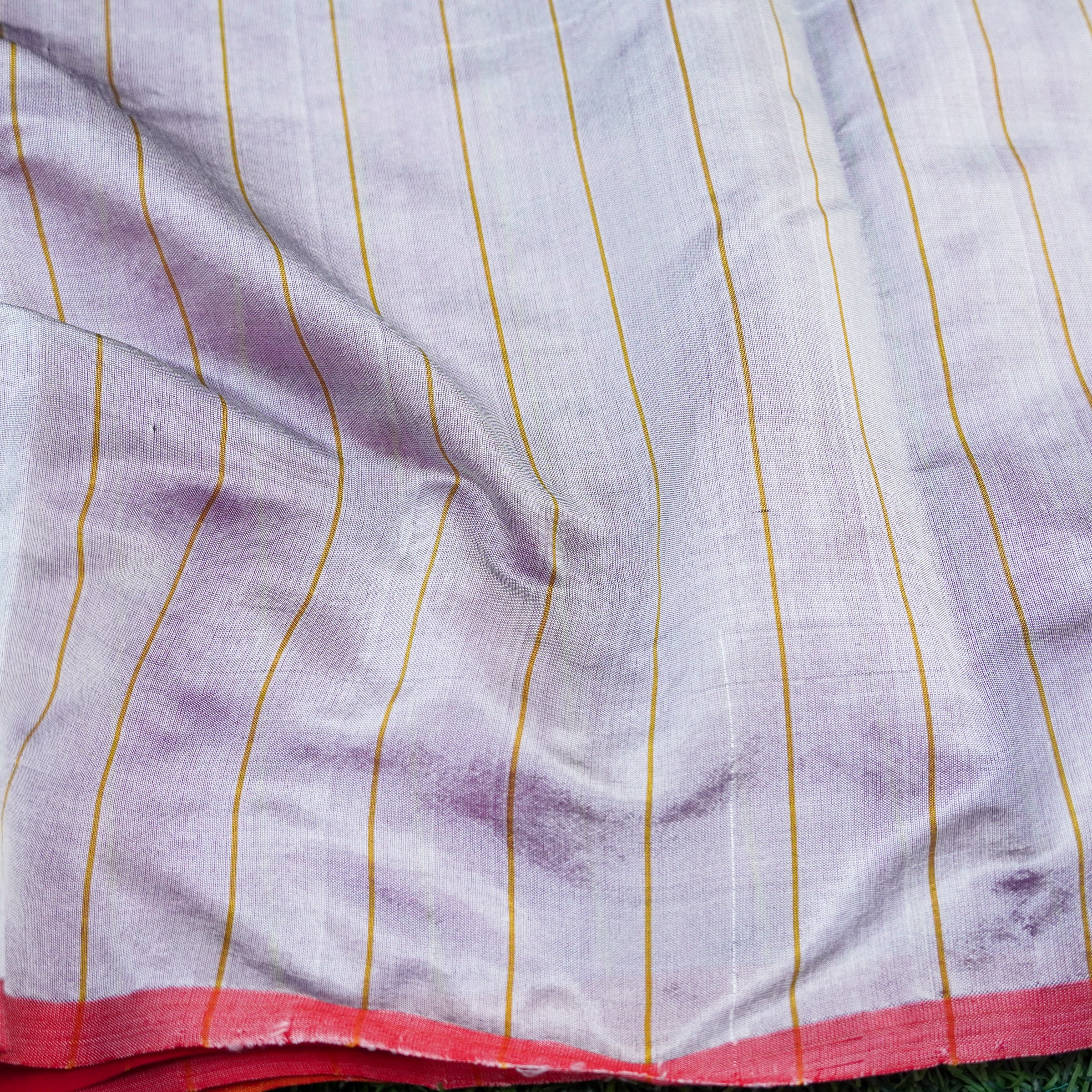 Handwoven Confetti Yellow & Red Pure Chanderi Silk Stripes Saree - Khinkhwab