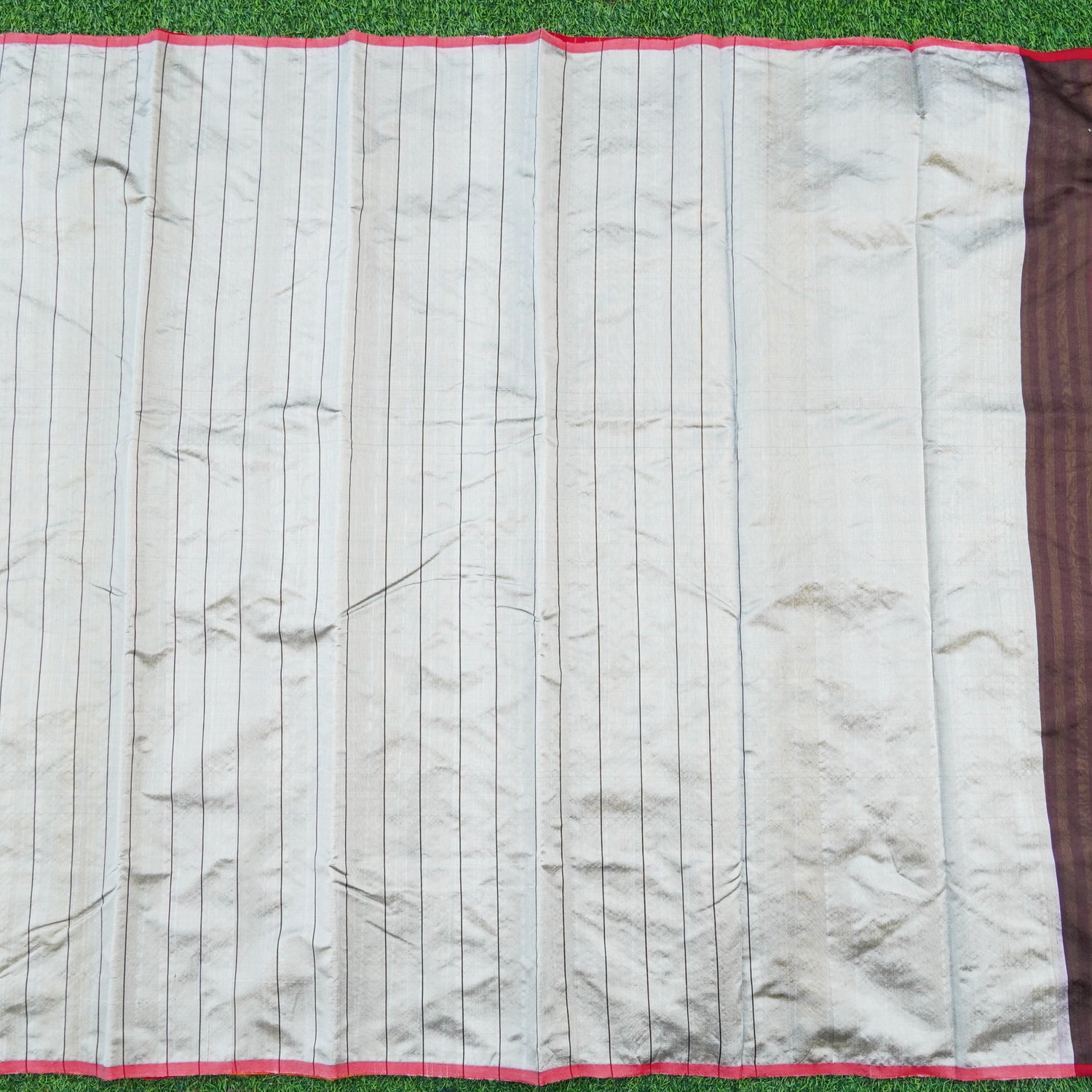 Handwoven Silver & Mustard Pure Chanderi Silk Stripes Saree - Khinkhwab