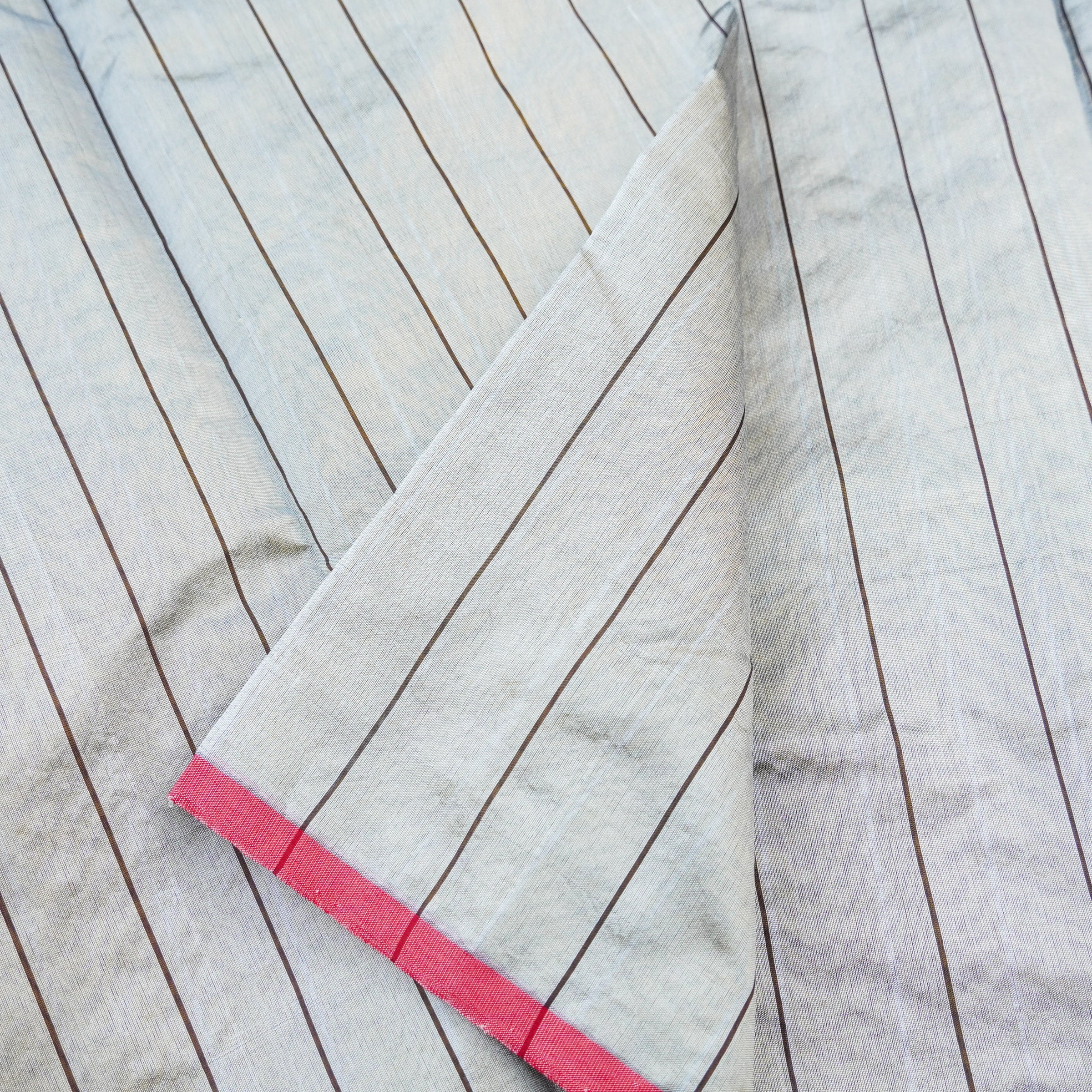 Handwoven Silver & Mustard Pure Chanderi Silk Stripes Saree - Khinkhwab