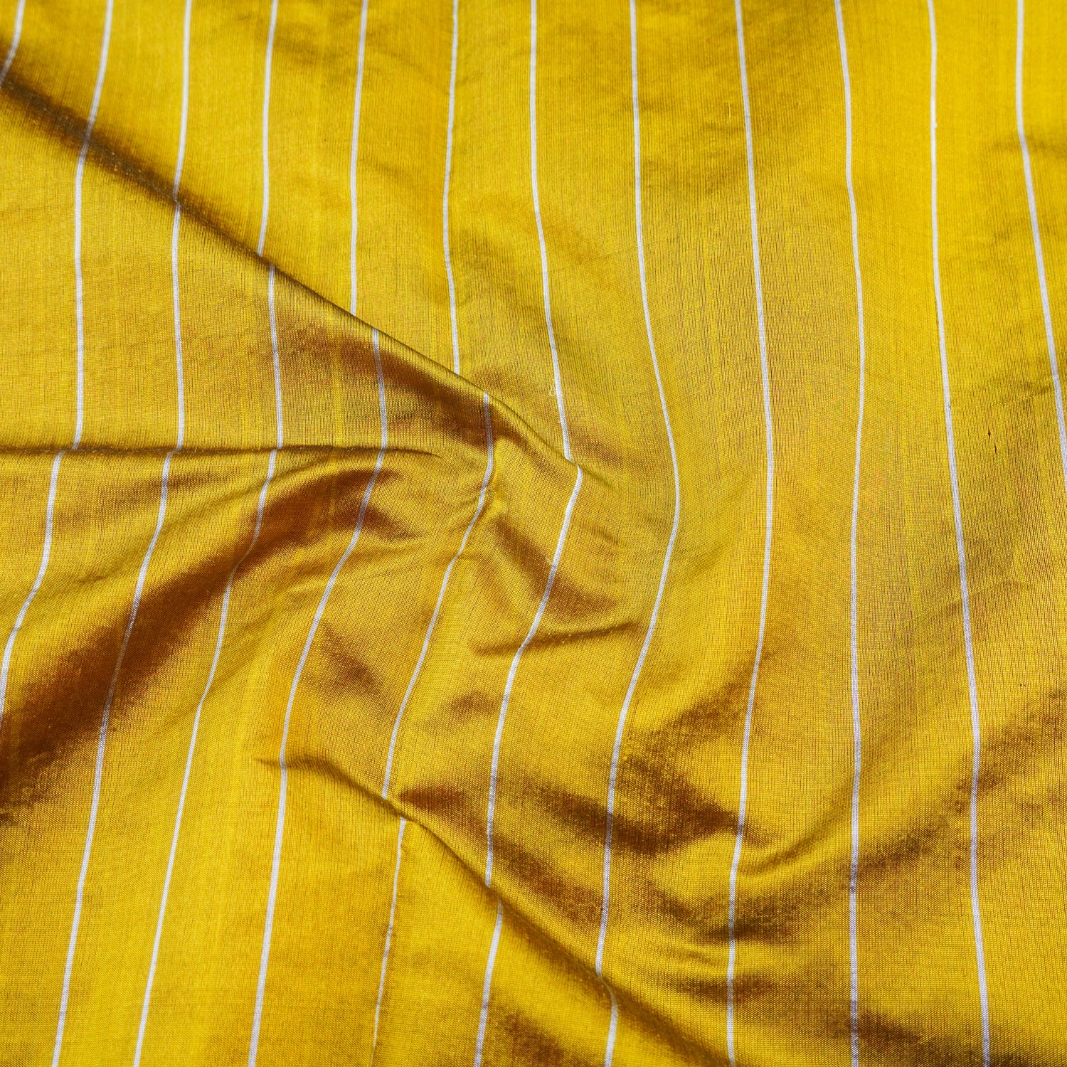 Handwoven Silver & Mustard Pure Chanderi Silk Stripes Saree - Khinkhwab