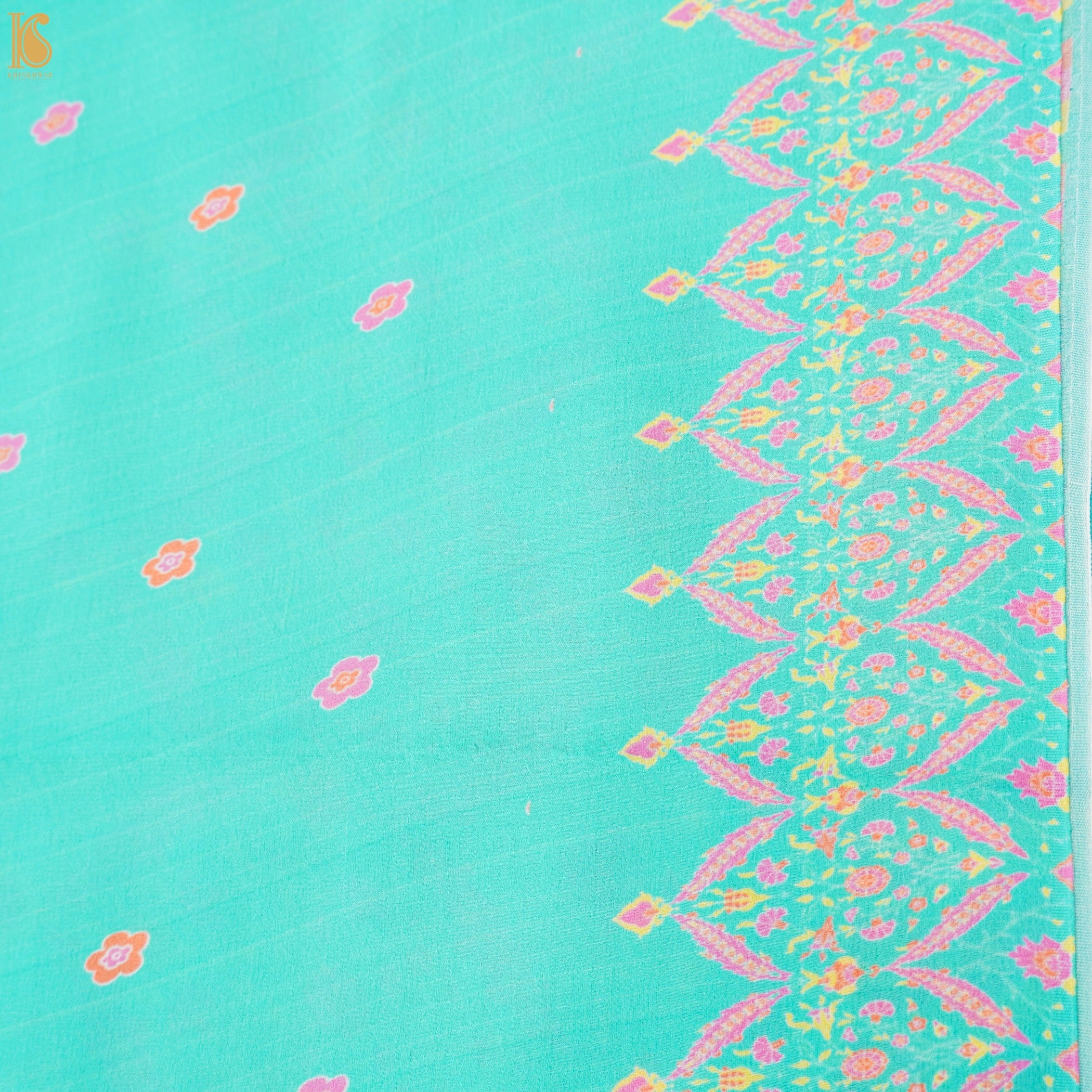 NERGIS - Ice Blue Pure Crepe Silk Print Saree - Khinkhwab