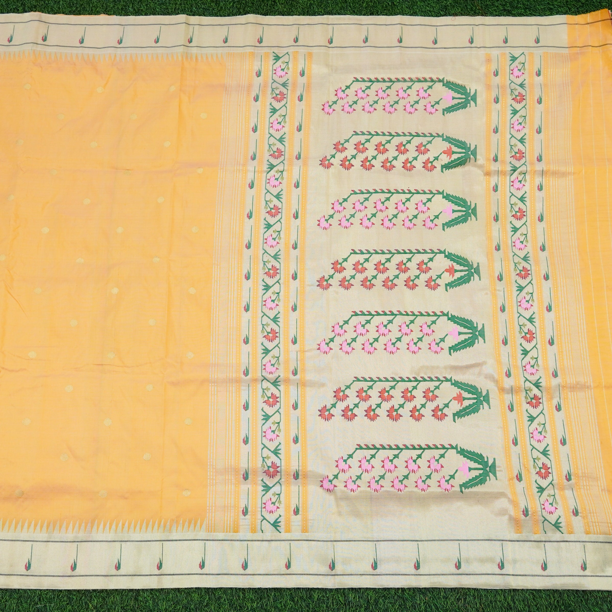 Cherokee Yellow Silk Handwoven Paithani Saree with Muniya Border - Khinkhwab