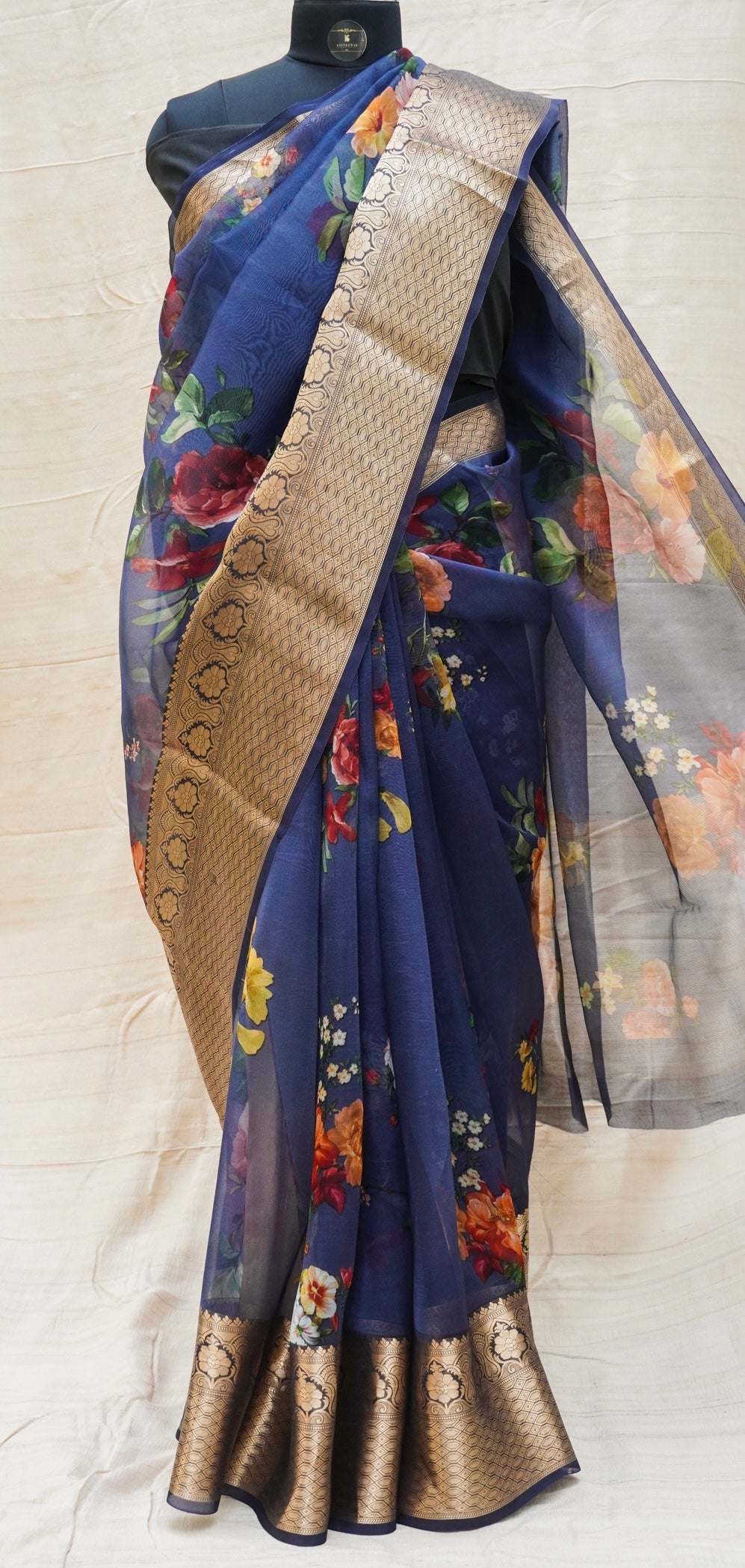 Pure Organza Silk Floral Print Banarasi Border Saree - Khinkhwab