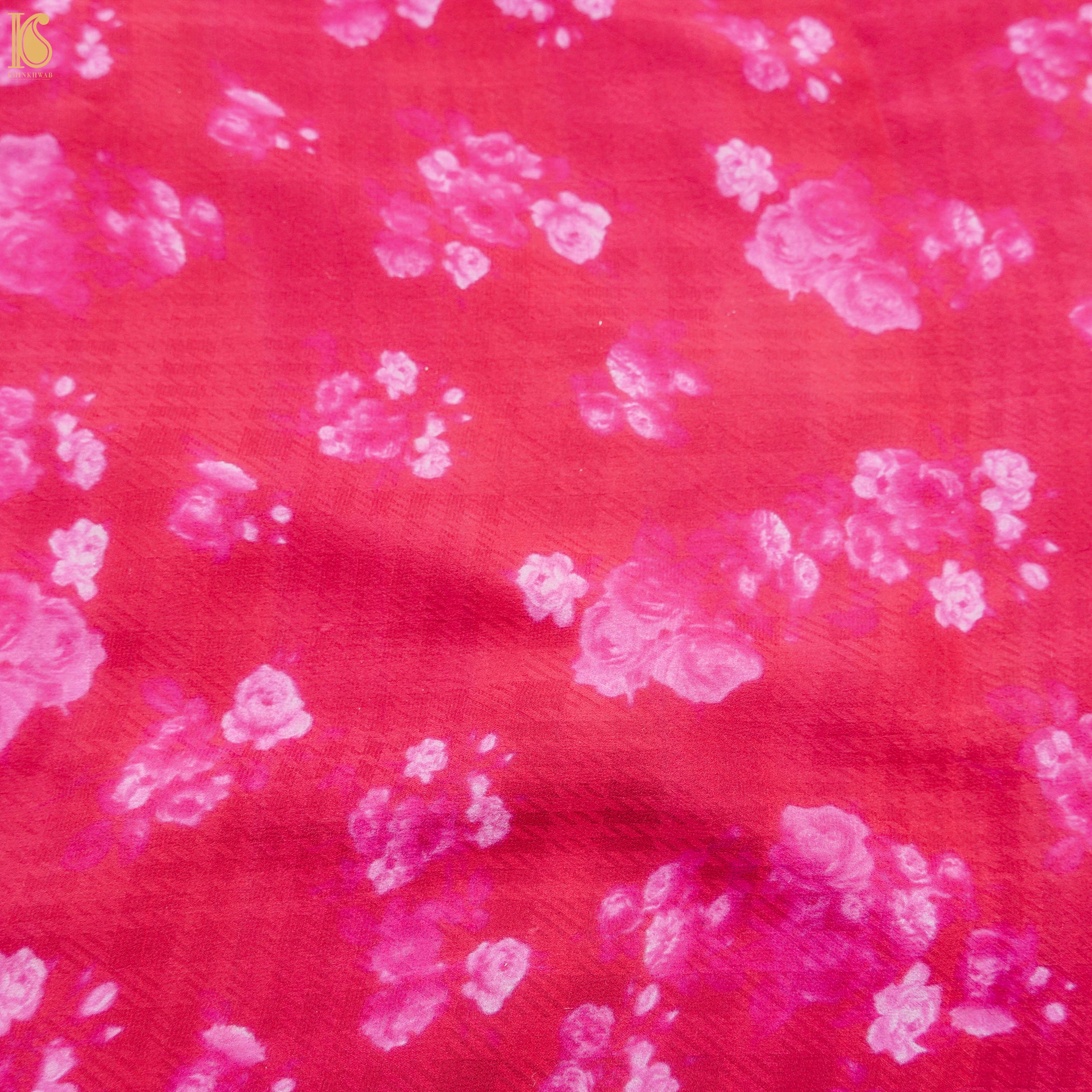 Mehroon Pure Organza Silk Floral Print Banarasi Border Saree - Khinkhwab