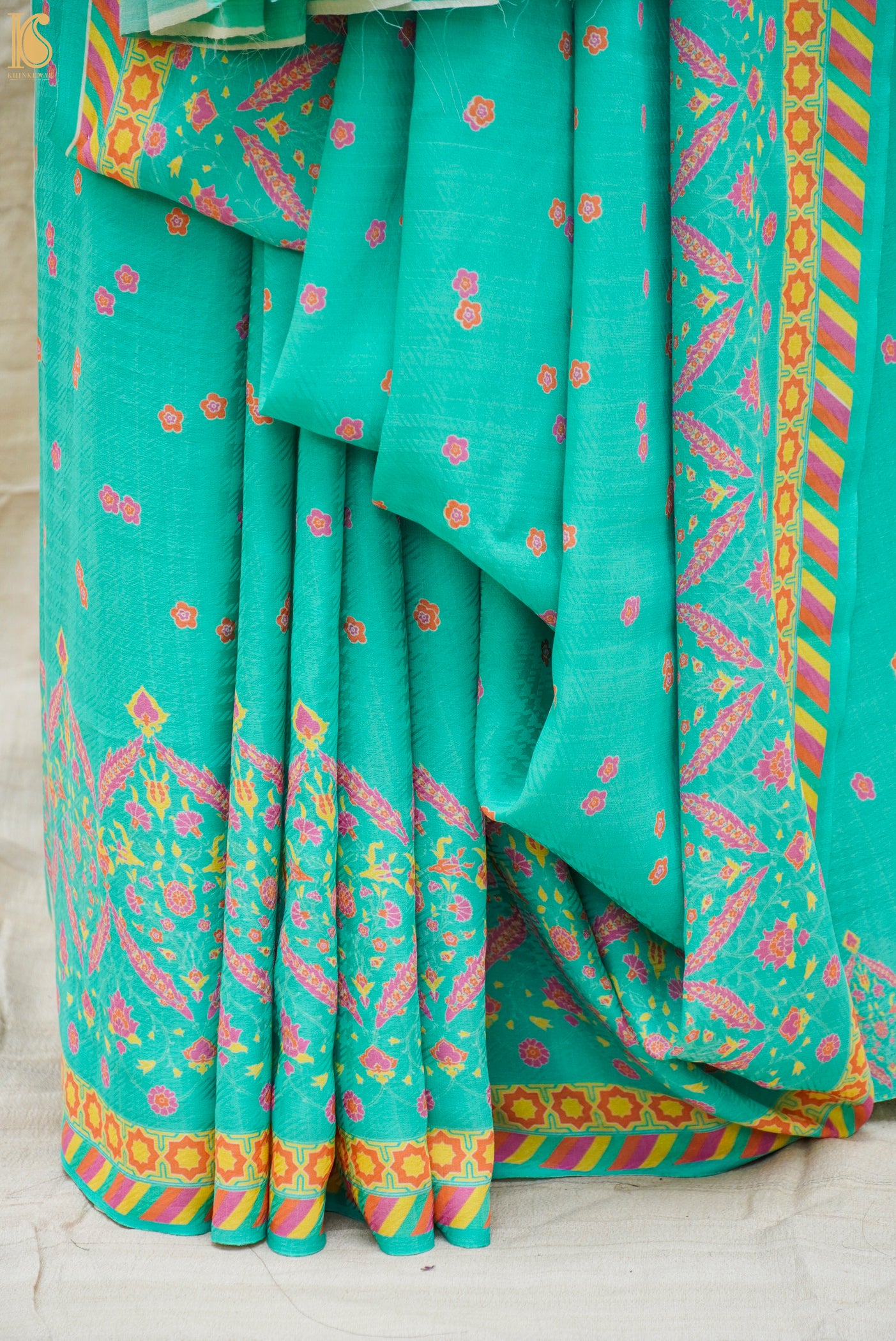 NERGIS - Ice Blue Pure Crepe Silk Print Saree - Khinkhwab