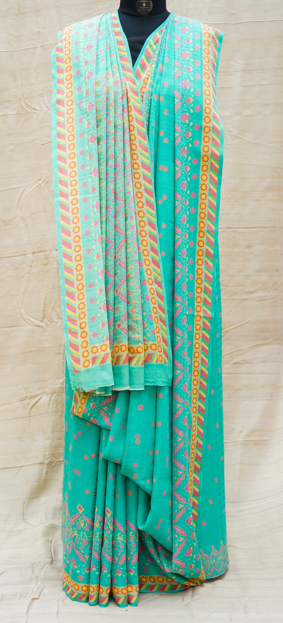 NERGIS - Ice Blue Pure Crepe Silk Print Saree - Khinkhwab