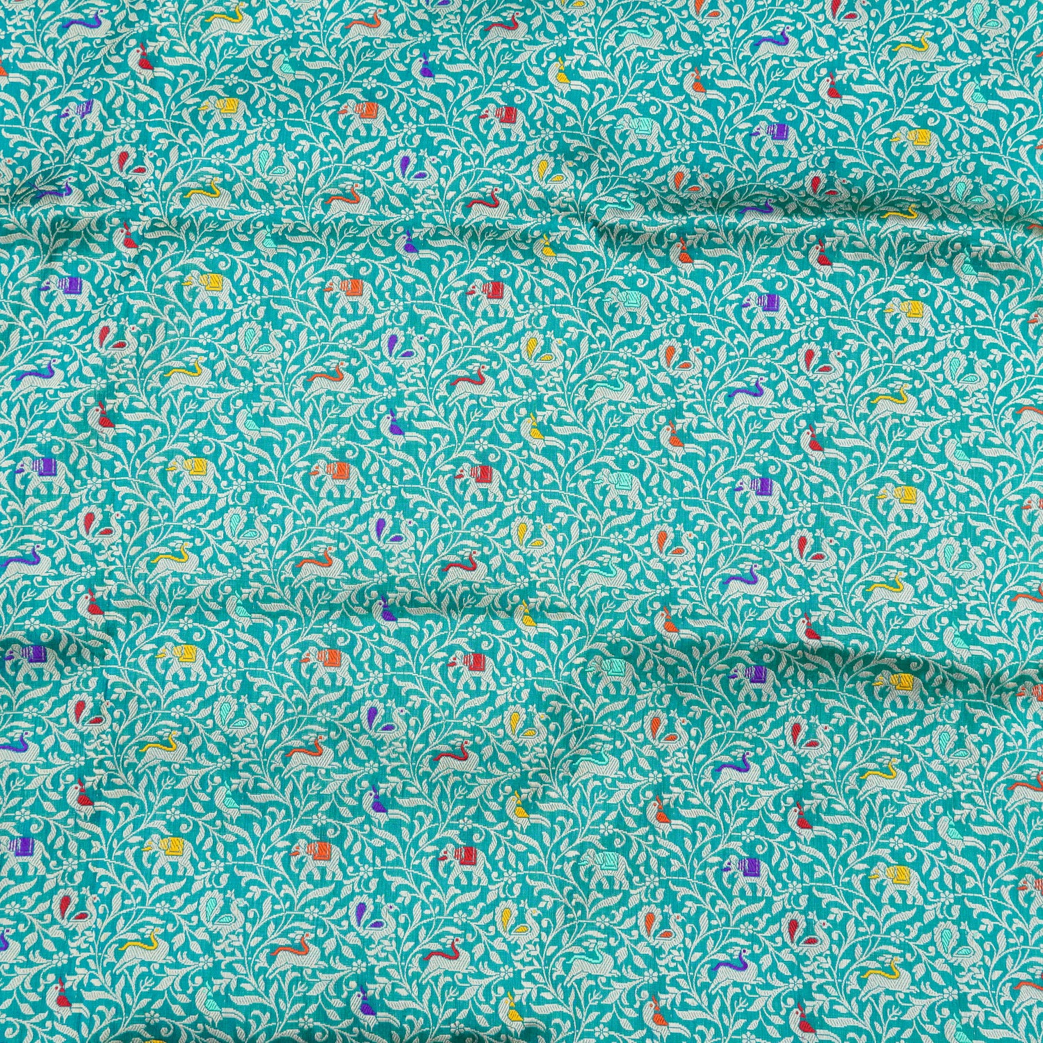 Persian Green Handwoven Pure Katan Silk Banarasi Shikargah Fabric - Khinkhwab