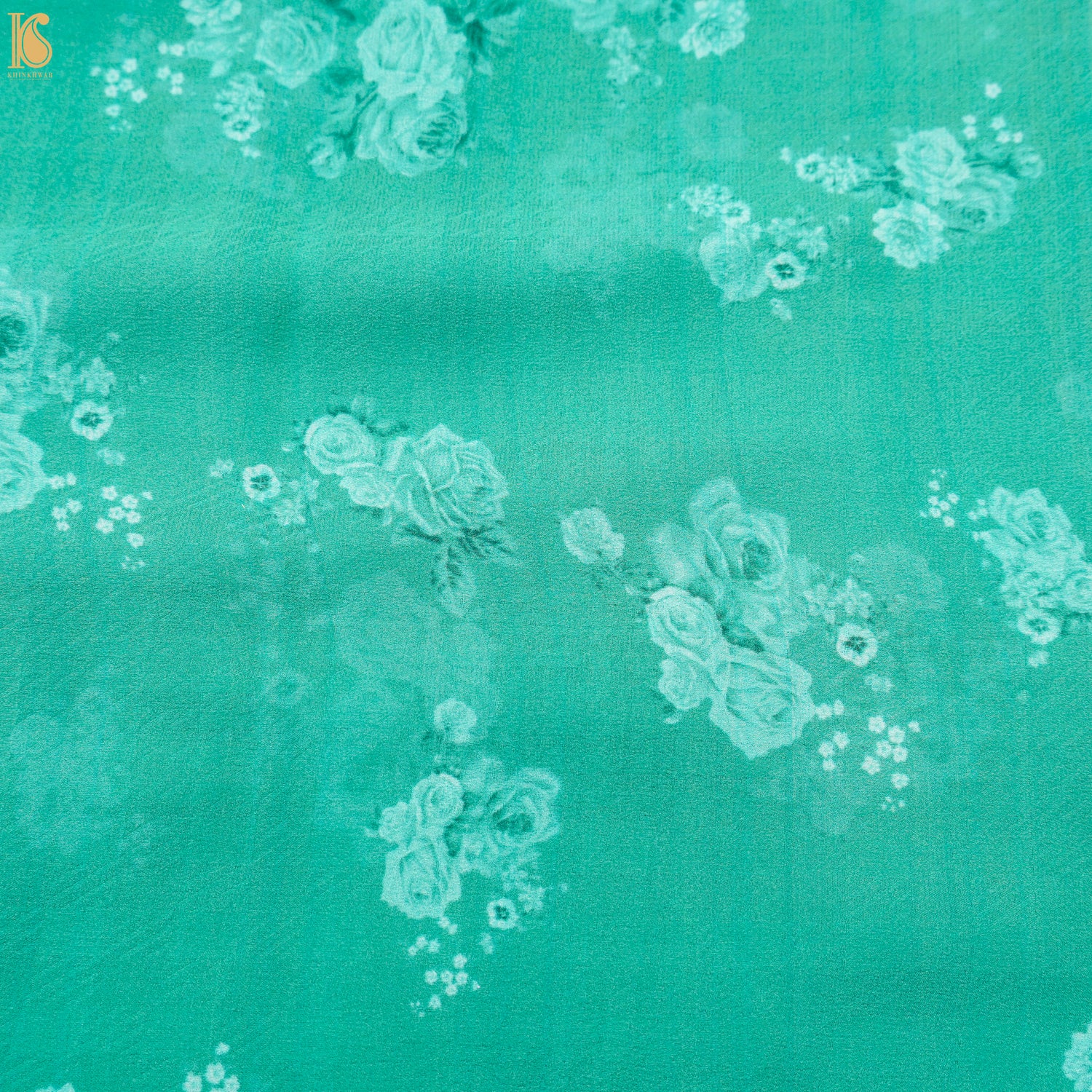 Persian Green Pure Textured Crepe Silk Printed Banarasi Saree - Khinkhwab