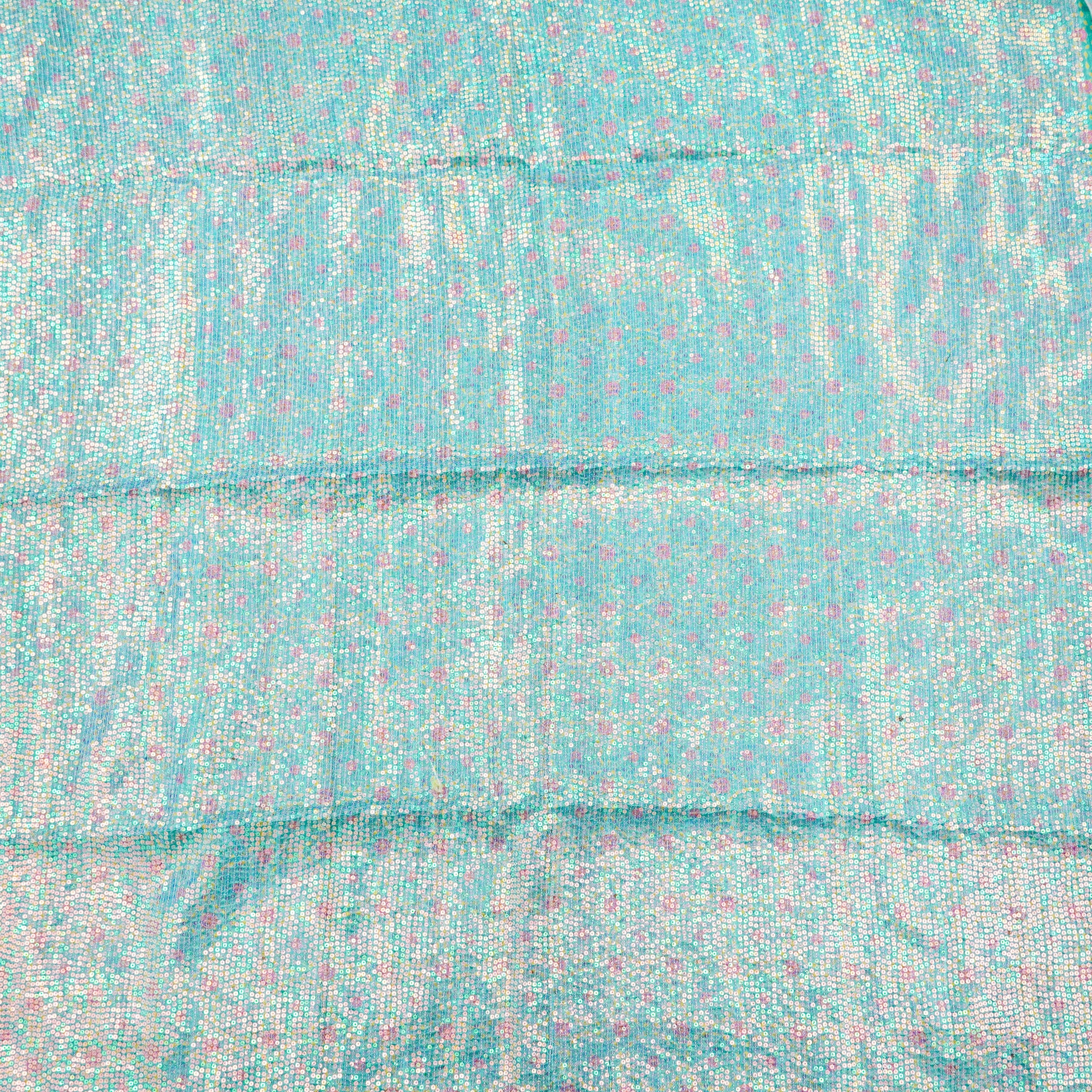 Jhilmil KARANFİL - Turquoise Pure Raw Silk Print with Sequence Fabric - Khinkhwab