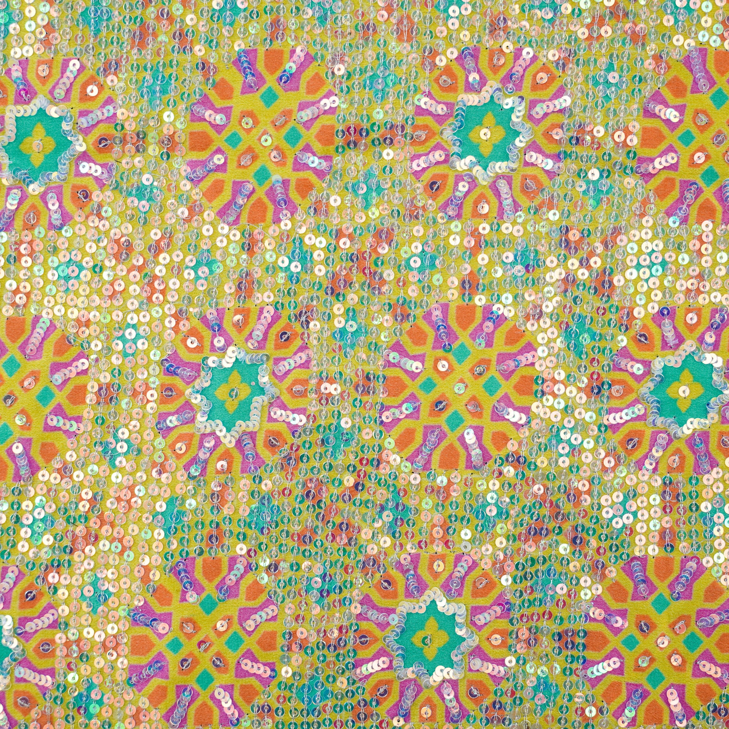 Jhilmil NİLÜFER - Yellow Pure Sateen Silk Print with Sequence Fabric - Khinkhwab