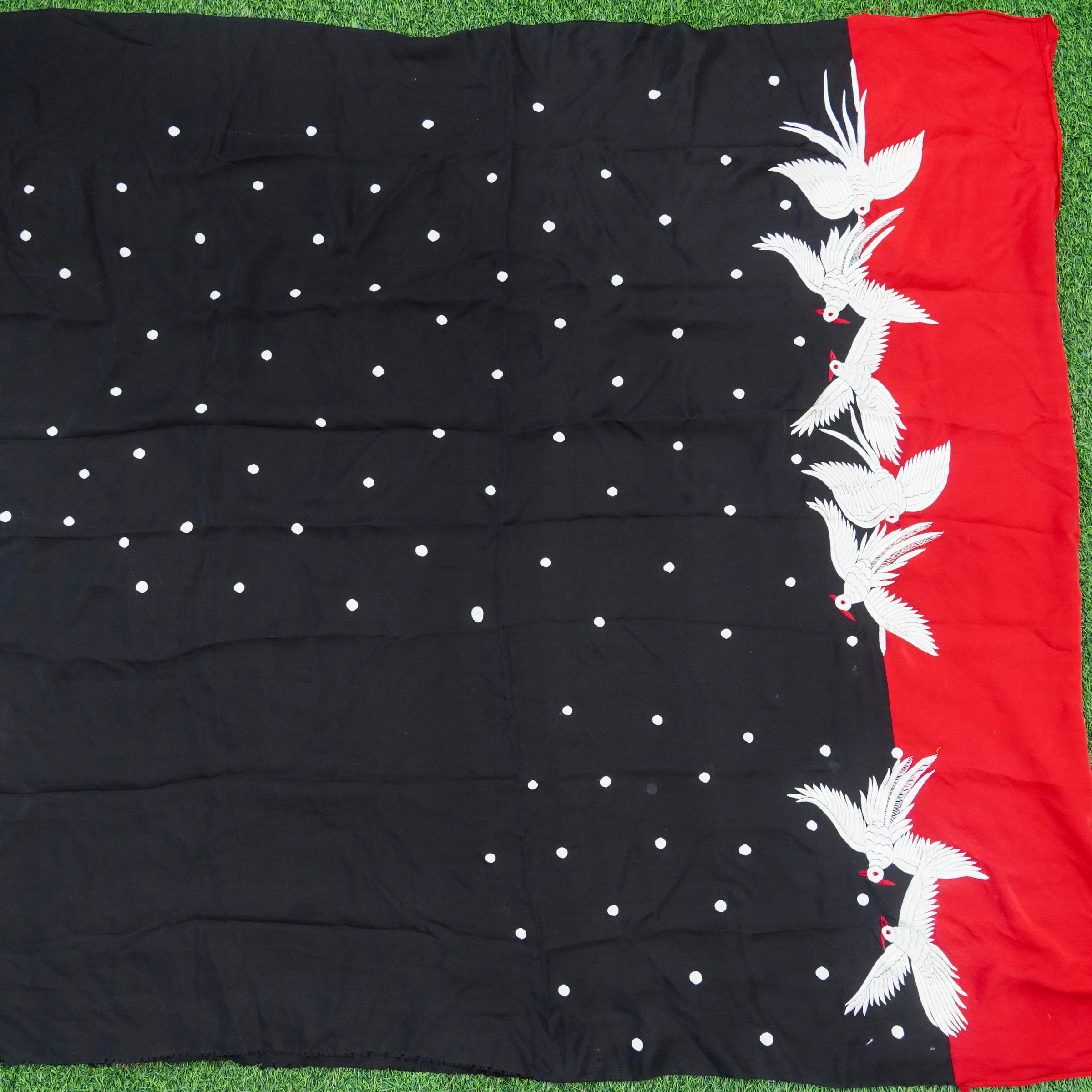 Handcrafted Parsi Gara Pure Crepe Swan Kurta Fabric - Khinkhwab