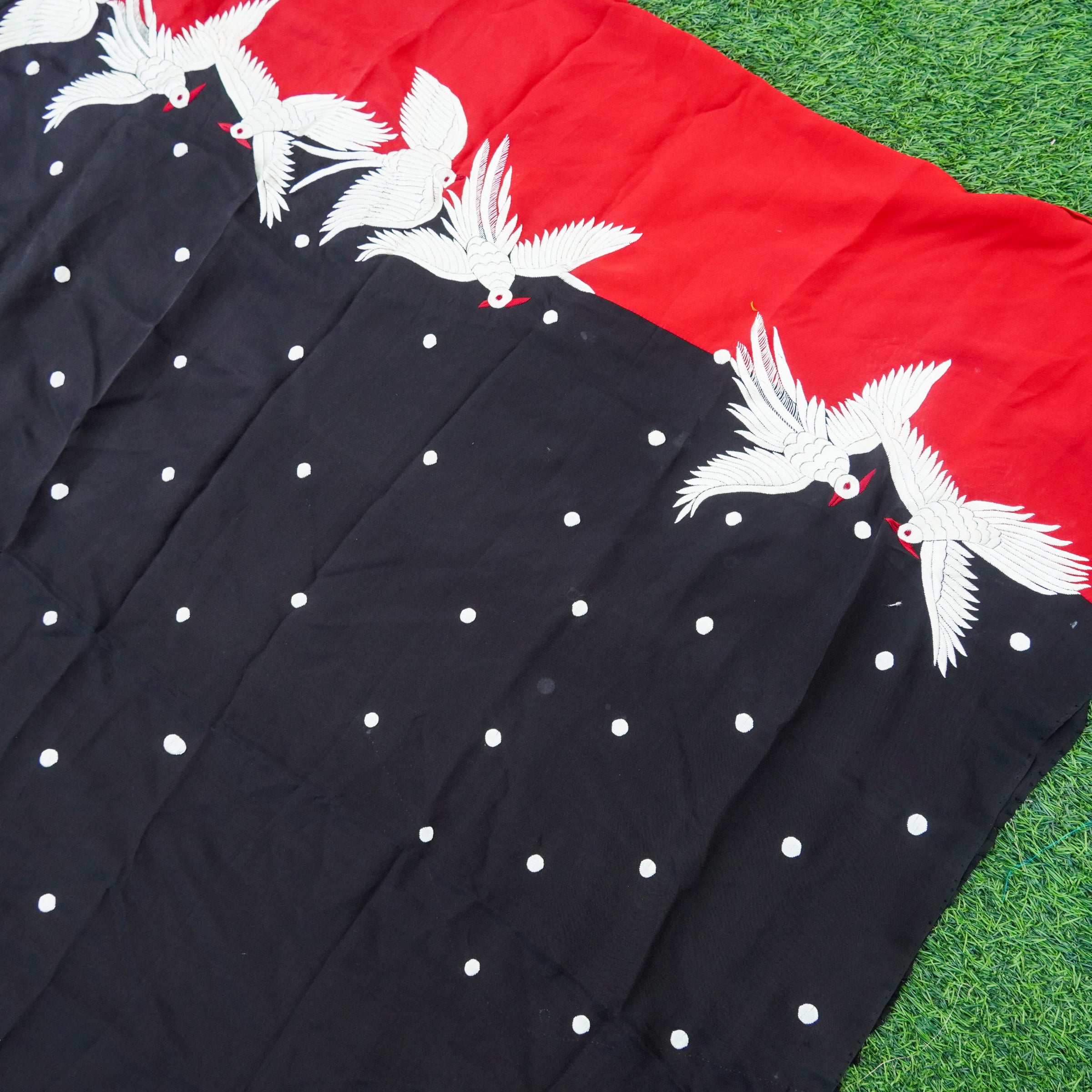 Handcrafted Parsi Gara Pure Crepe Swan Kurta Fabric - Khinkhwab