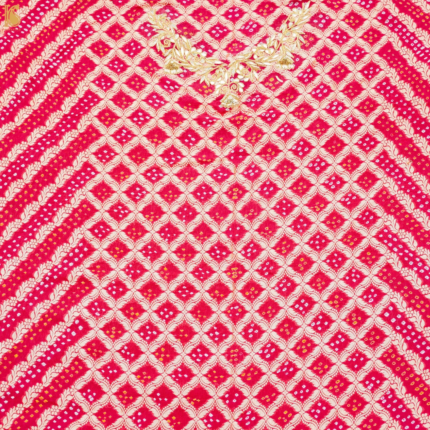 Pink Hand Embroidered Pure Georgette Bandhani Blouse Fabric - Khinkhwab