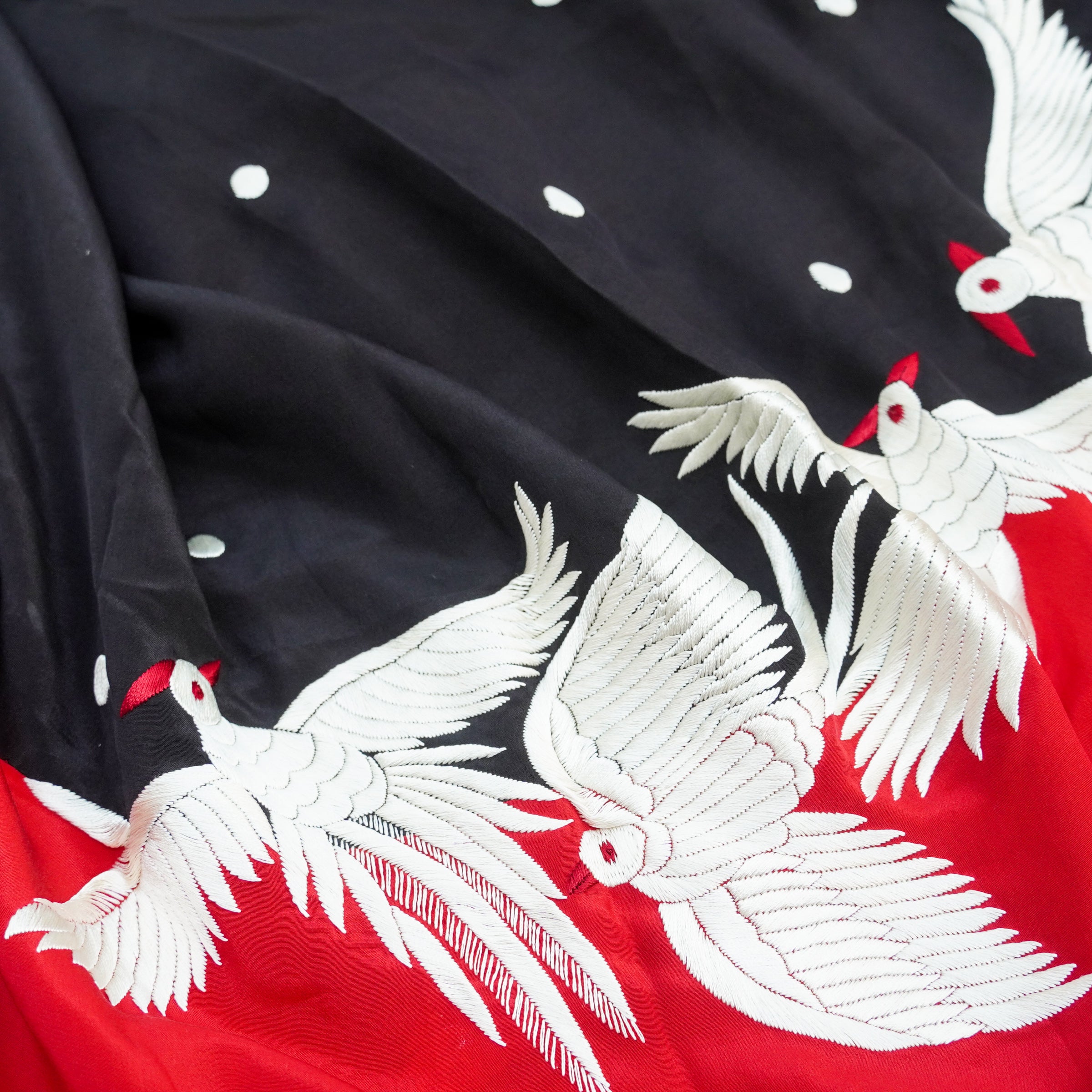 Handcrafted Parsi Gara Pure Crepe Swan Kurta Fabric - Khinkhwab
