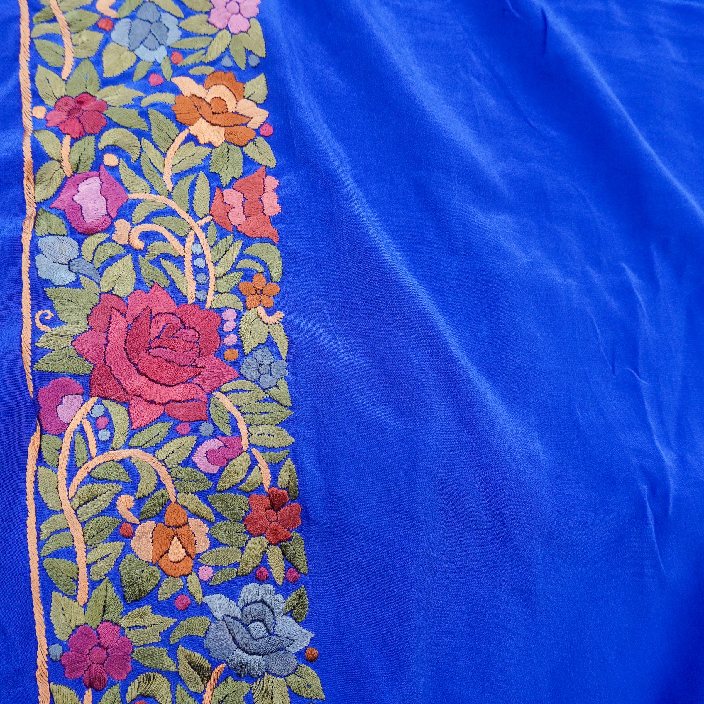 Blue Handcrafted Parsi Gara Pure Crepe Saree - Khinkhwab