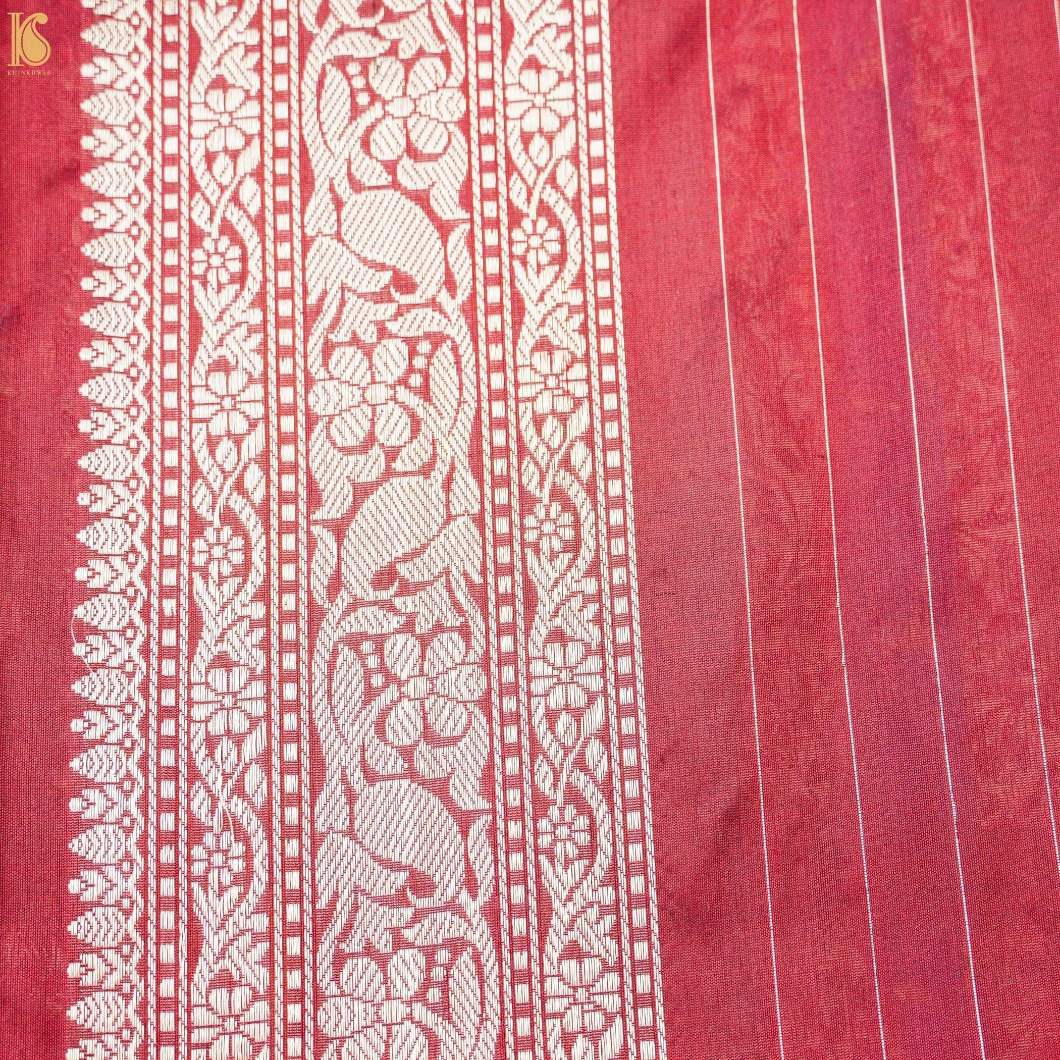Red Berry Handloom Katan Silk Banarasi Shikargah Saree - Khinkhwab