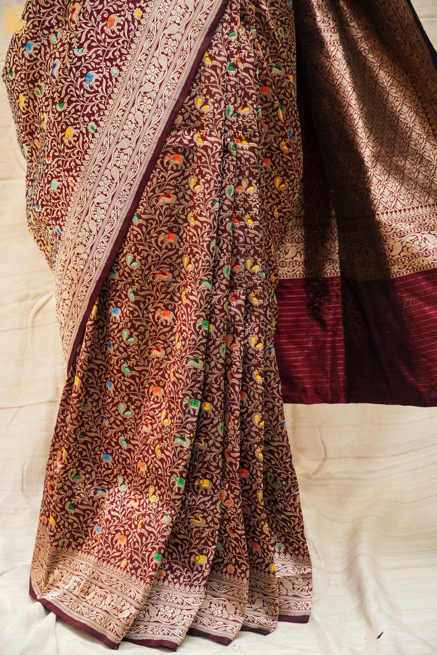 Red Berry Handloom Katan Silk Banarasi Shikargah Saree - Khinkhwab