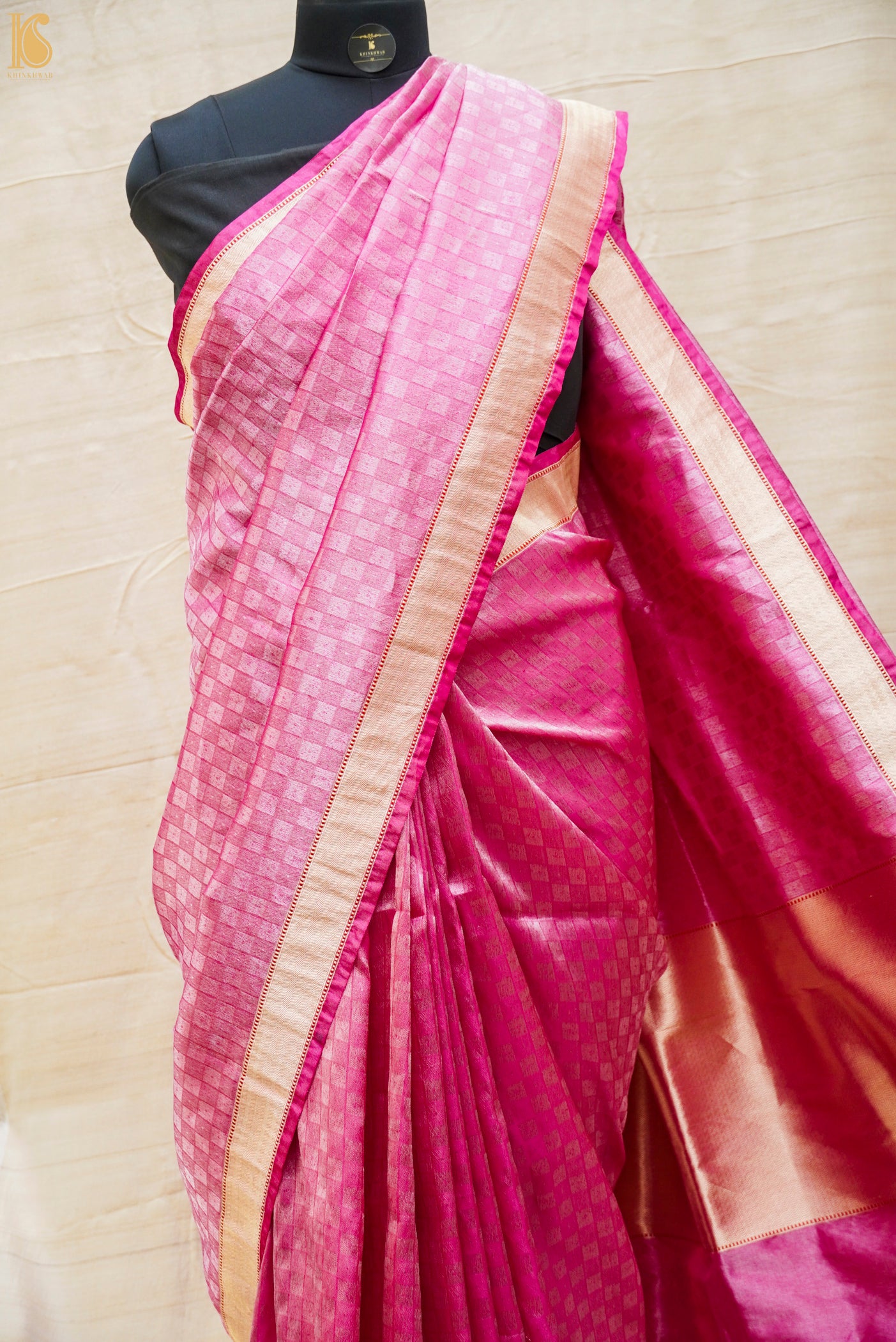 Persian Pink Handloom Pure Tissue by Silk Banarasi Tanchoi Saree - Khinkhwab