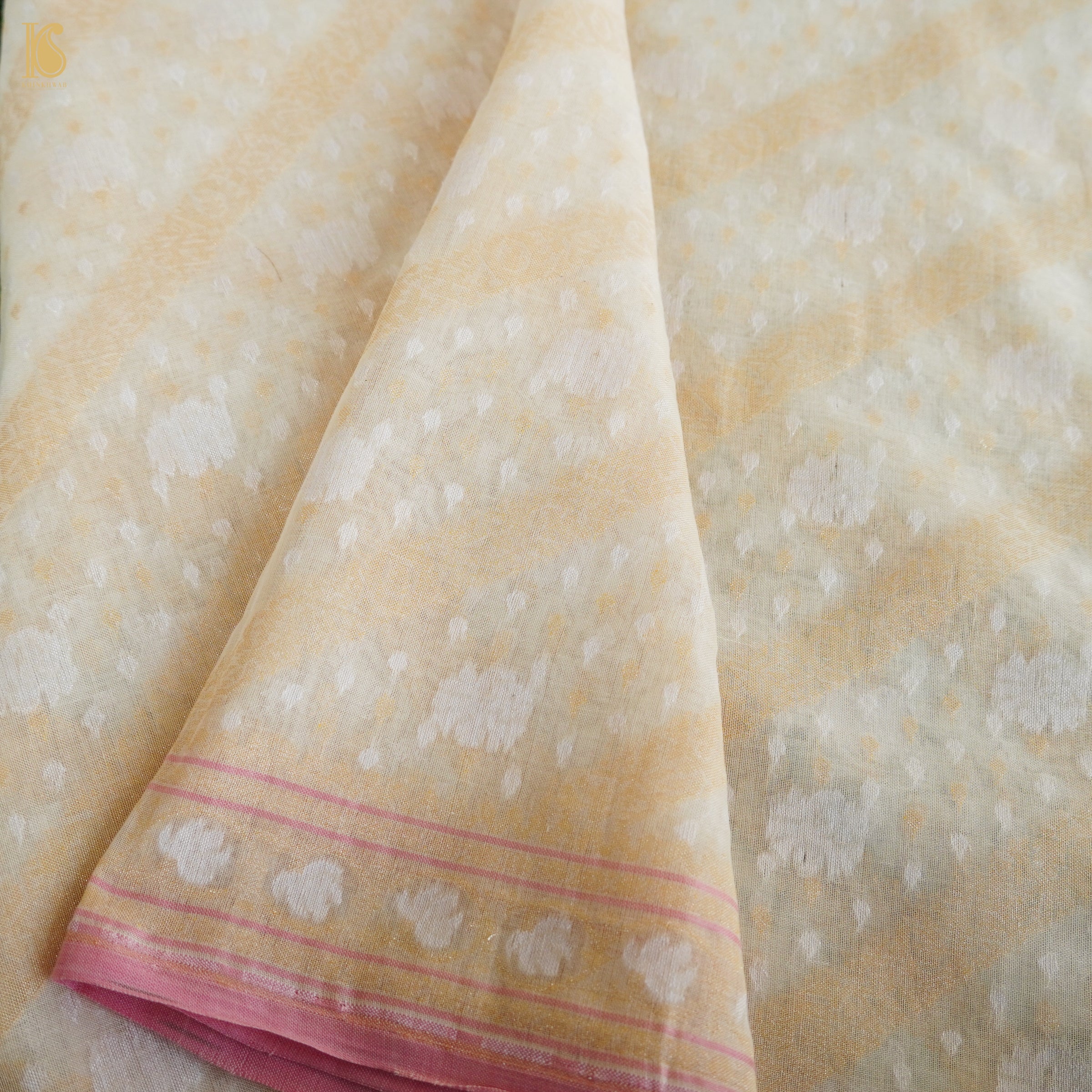 Stark White Pure Cotton Handloom Banarasi Jamdani Ektara Saree - Khinkhwab