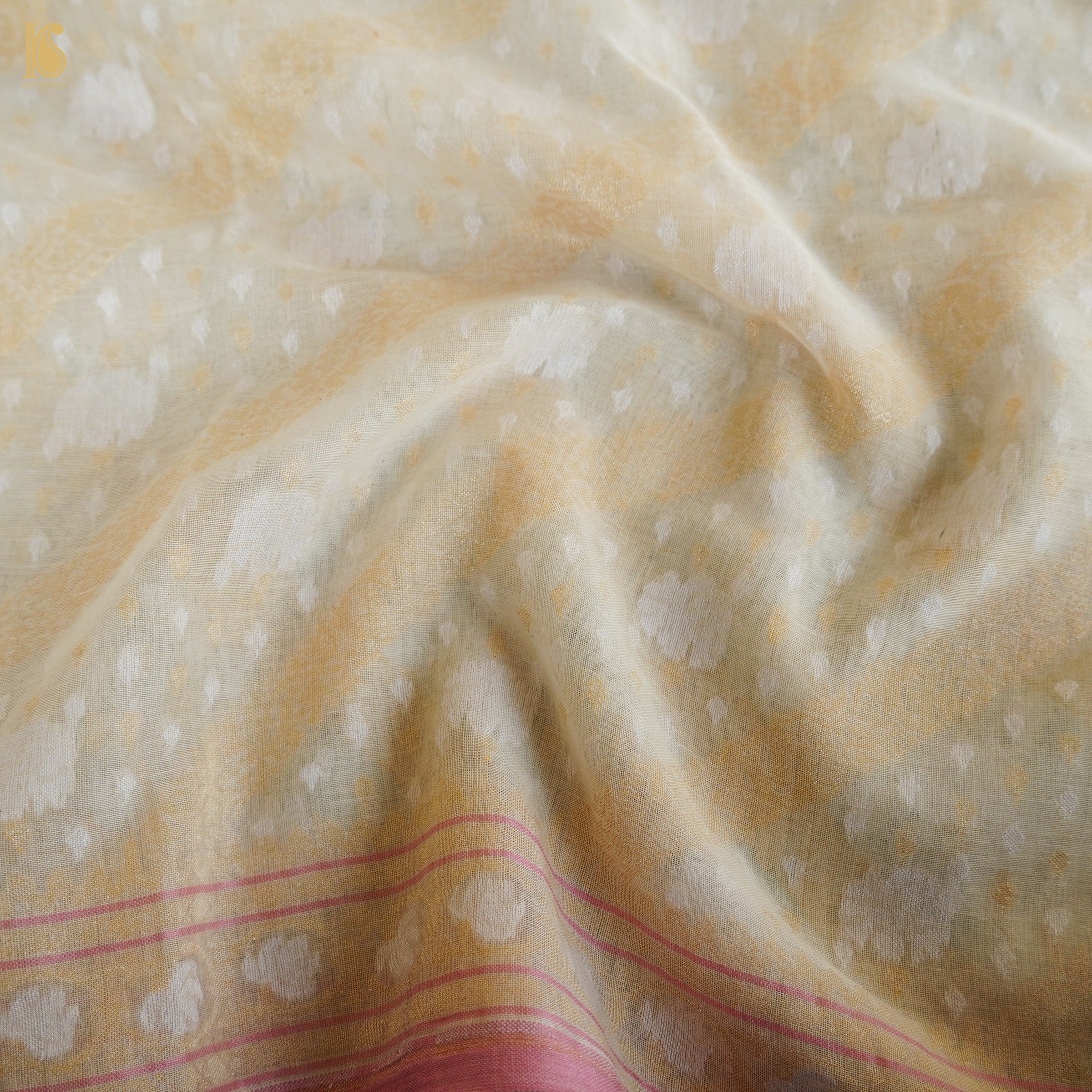Stark White Pure Cotton Handloom Banarasi Jamdani Ektara Saree - Khinkhwab