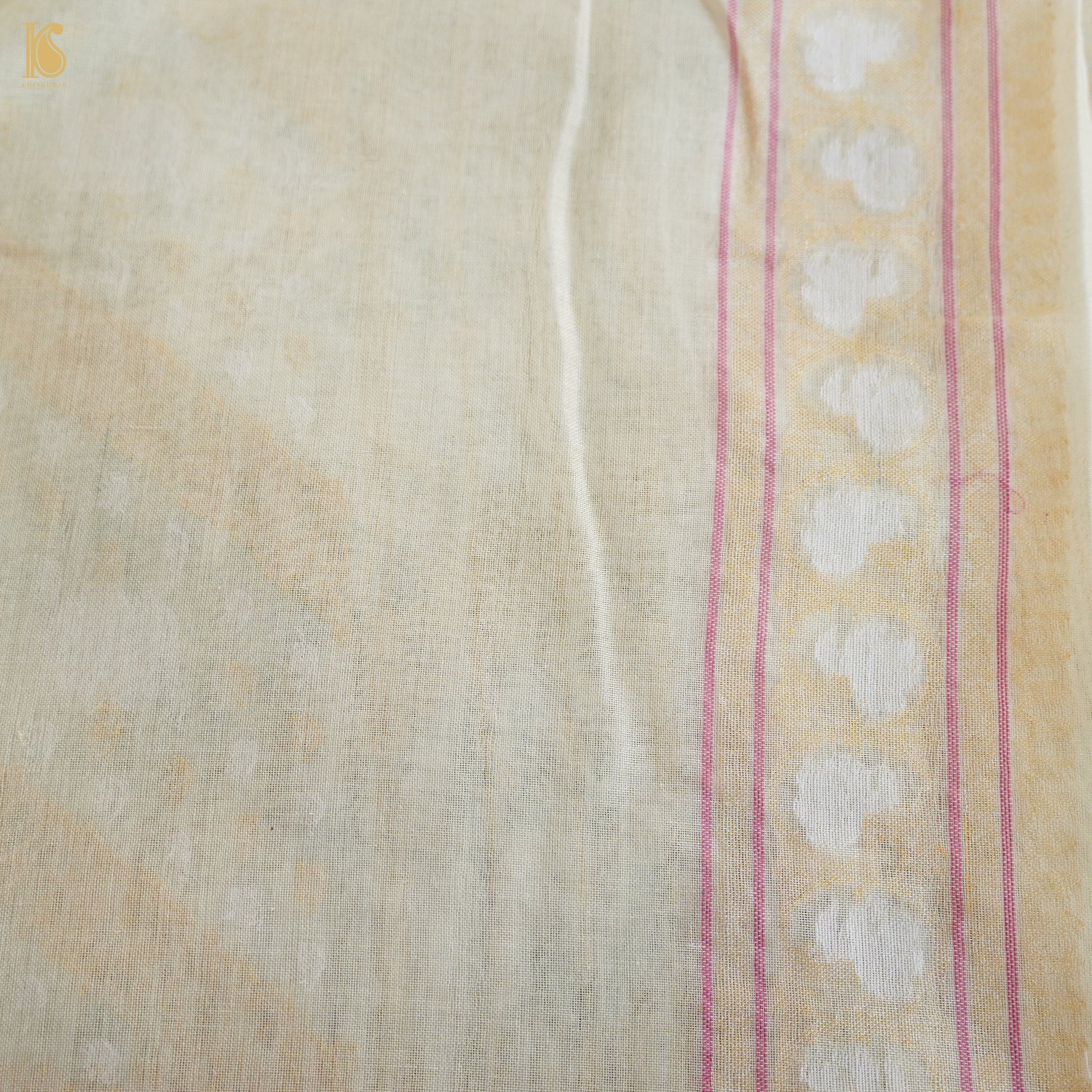 Stark White Pure Cotton Handloom Banarasi Jamdani Ektara Saree - Khinkhwab