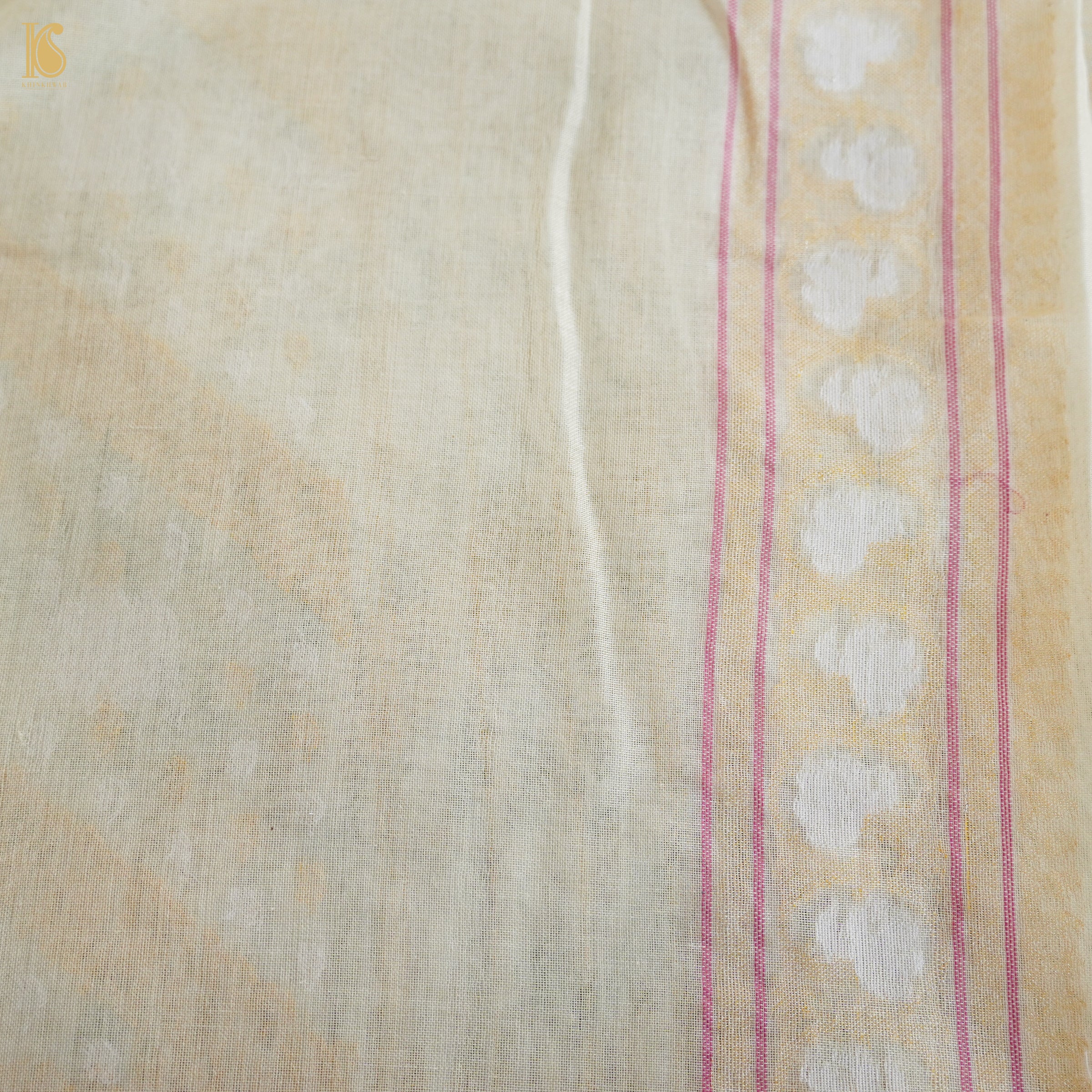 Stark White Pure Cotton Handloom Banarasi Jamdani Ektara Saree - Khinkhwab