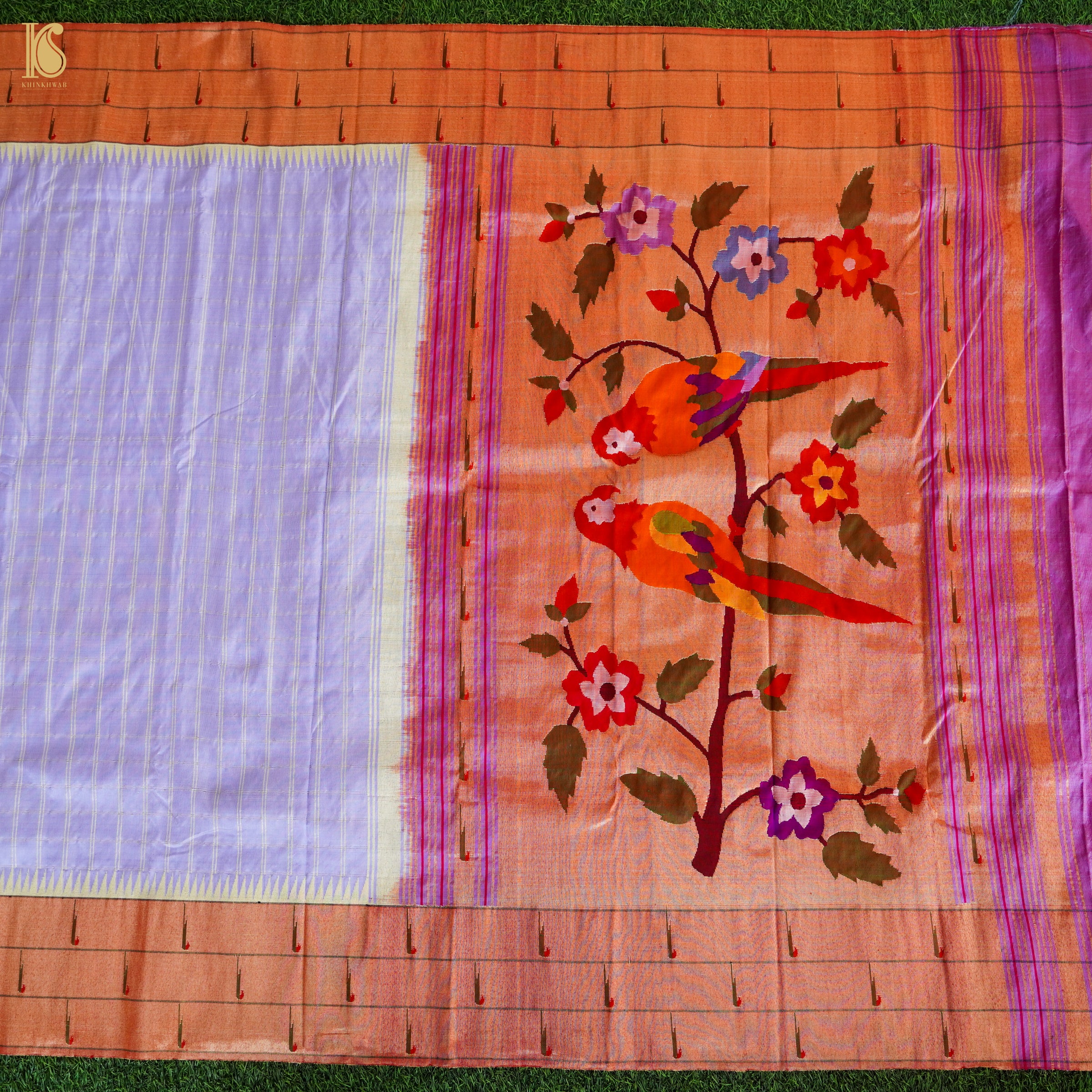 Melrose Purple Pure Silk Handwoven Paithani Saree with Triple Muniya Border - Khinkhwab