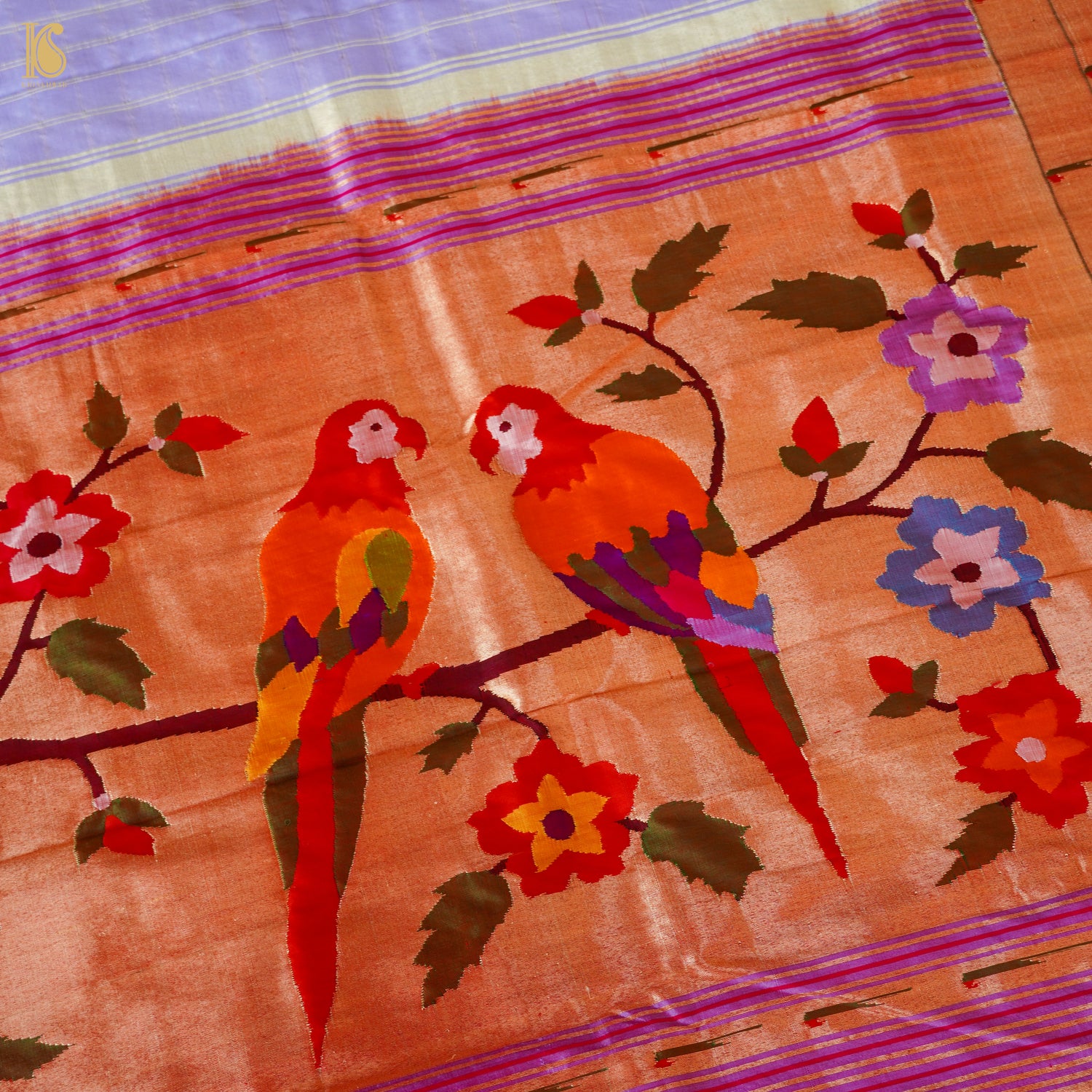 Melrose Purple Pure Silk Handwoven Paithani Saree with Triple Muniya Border - Khinkhwab