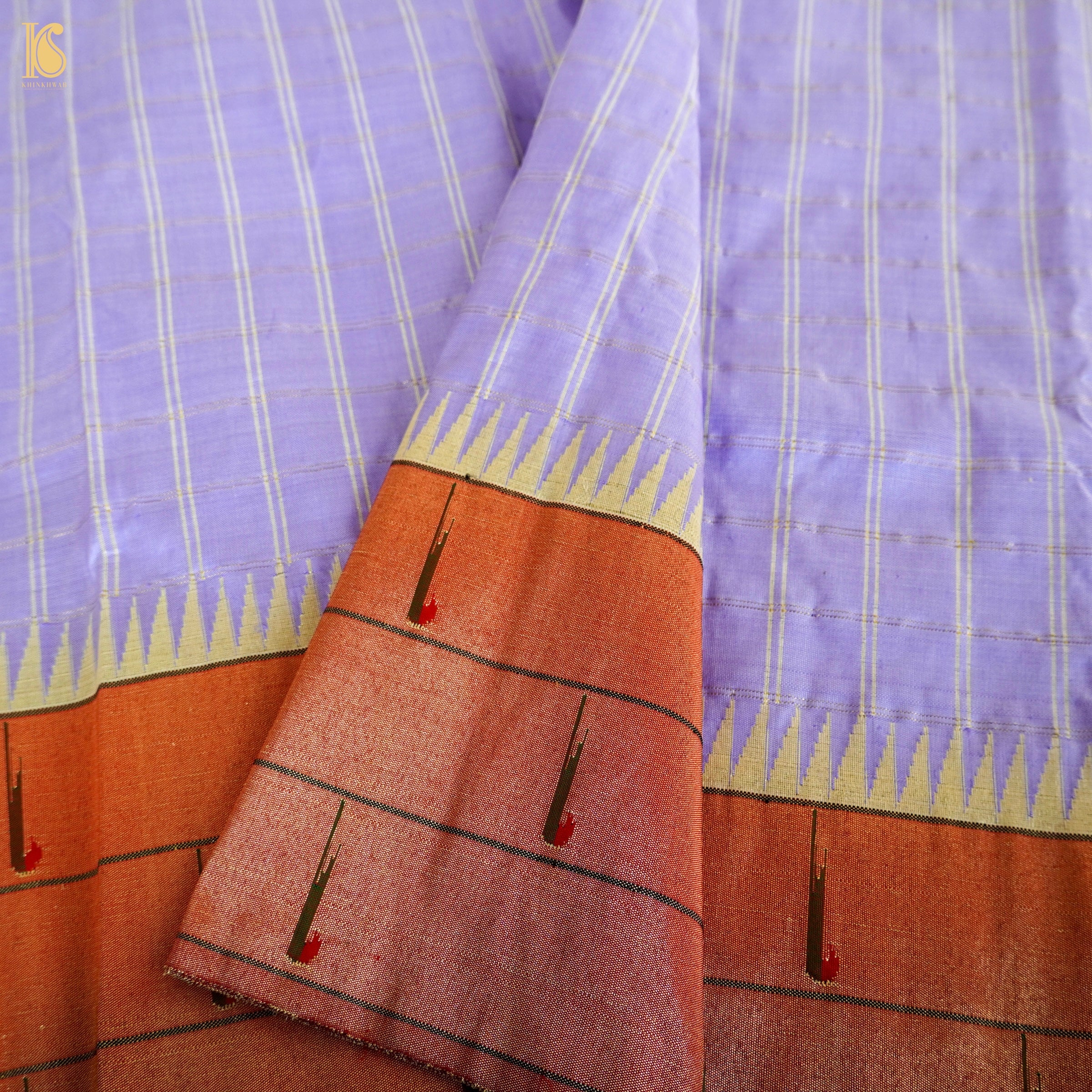 Melrose Purple Pure Silk Handwoven Paithani Saree with Triple Muniya Border - Khinkhwab