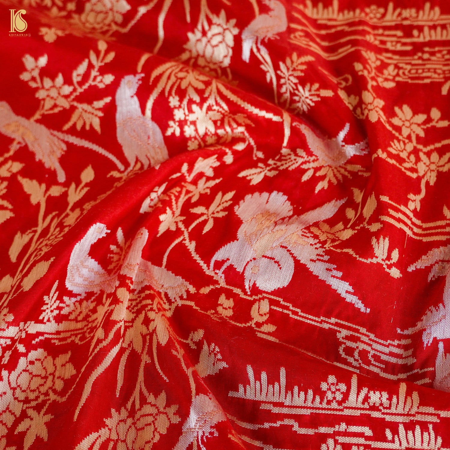 Venetian Red Pure Katan Silk Handwoven Banarasi Shikargah Dupatta - Khinkhwab