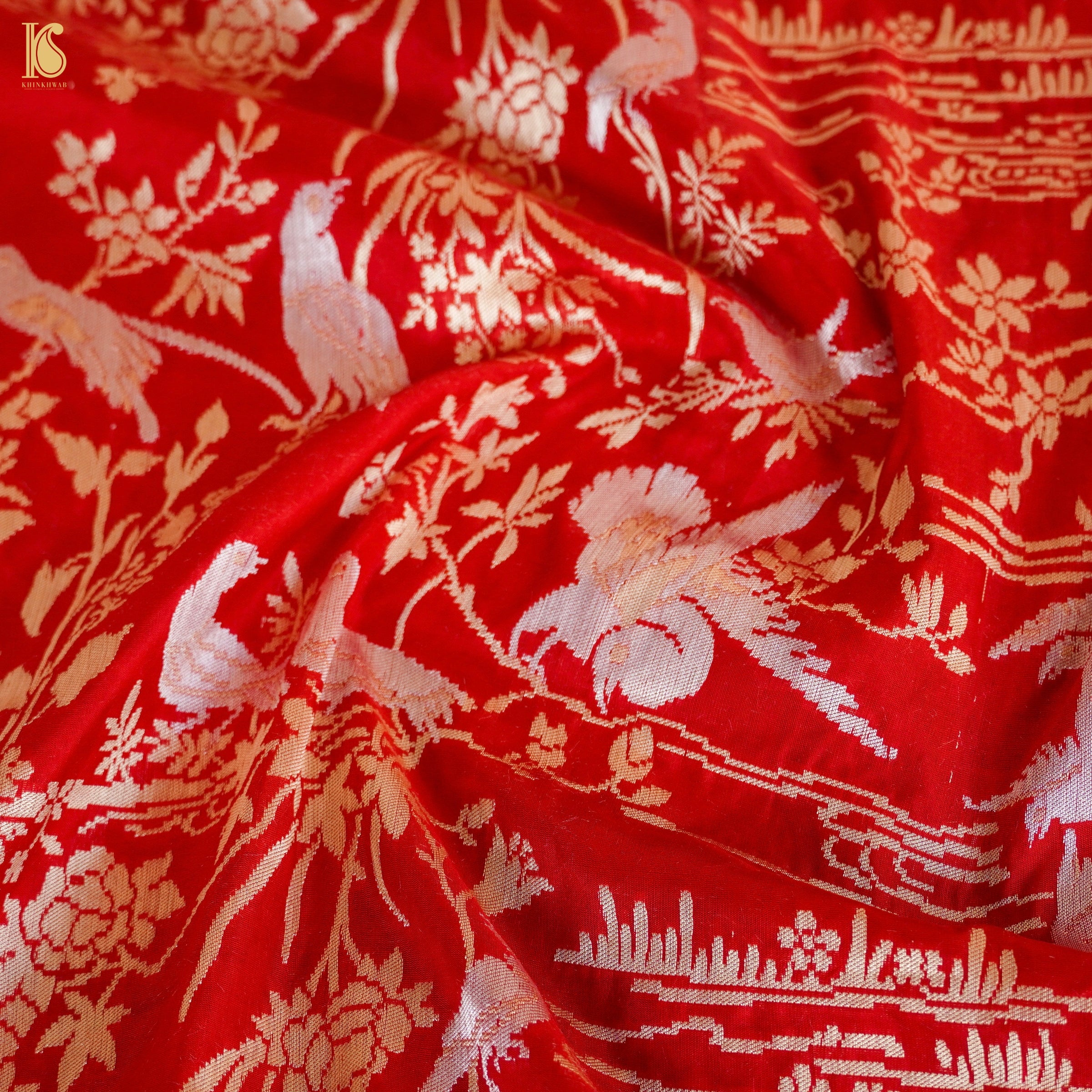 Venetian Red Pure Katan Silk Handwoven Banarasi Shikargah Dupatta - Khinkhwab
