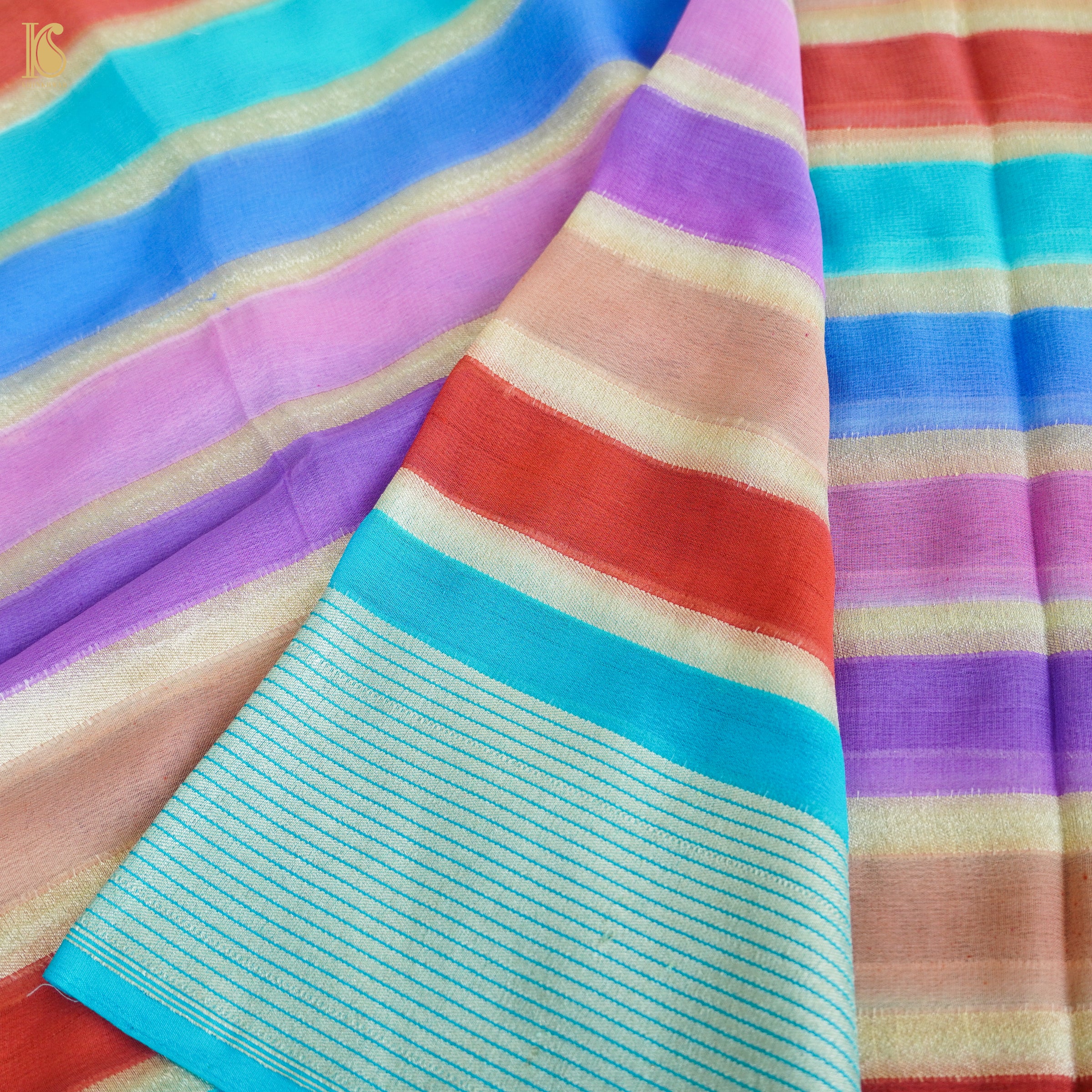 Blue Pure Georgette Handloom Banarasi Stripes Dupatta - Khinkhwab