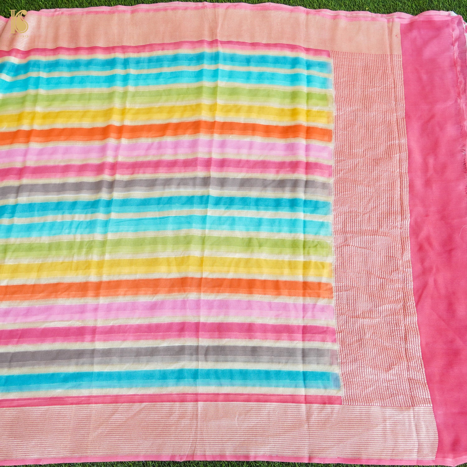 Pink Pure Georgette Handloom Banarasi Stripes Dupatta - Khinkhwab