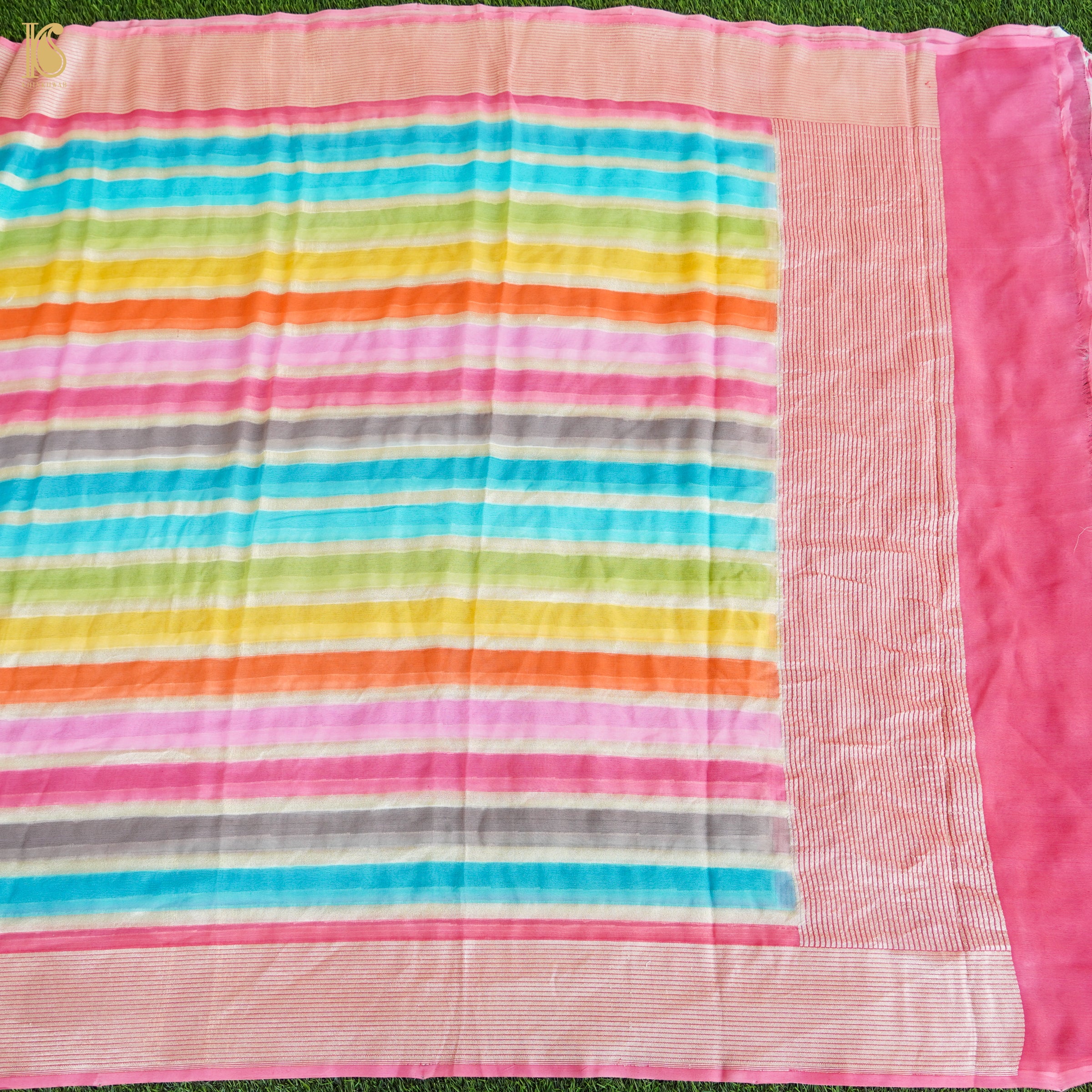 Pink Pure Georgette Handloom Banarasi Stripes Dupatta - Khinkhwab