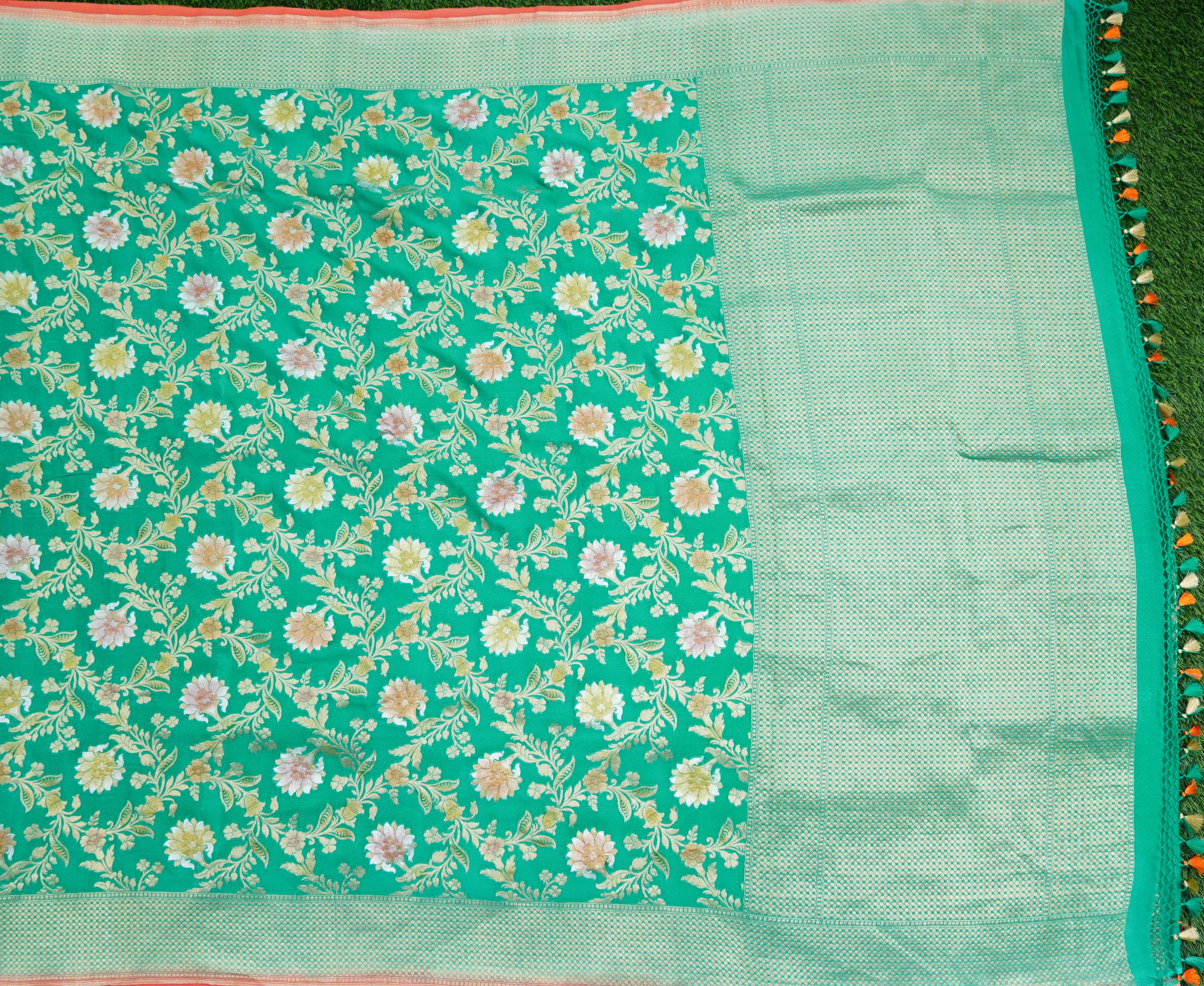 Pure Georgette Handloom Banarasi Marigold Saree - Khinkhwab