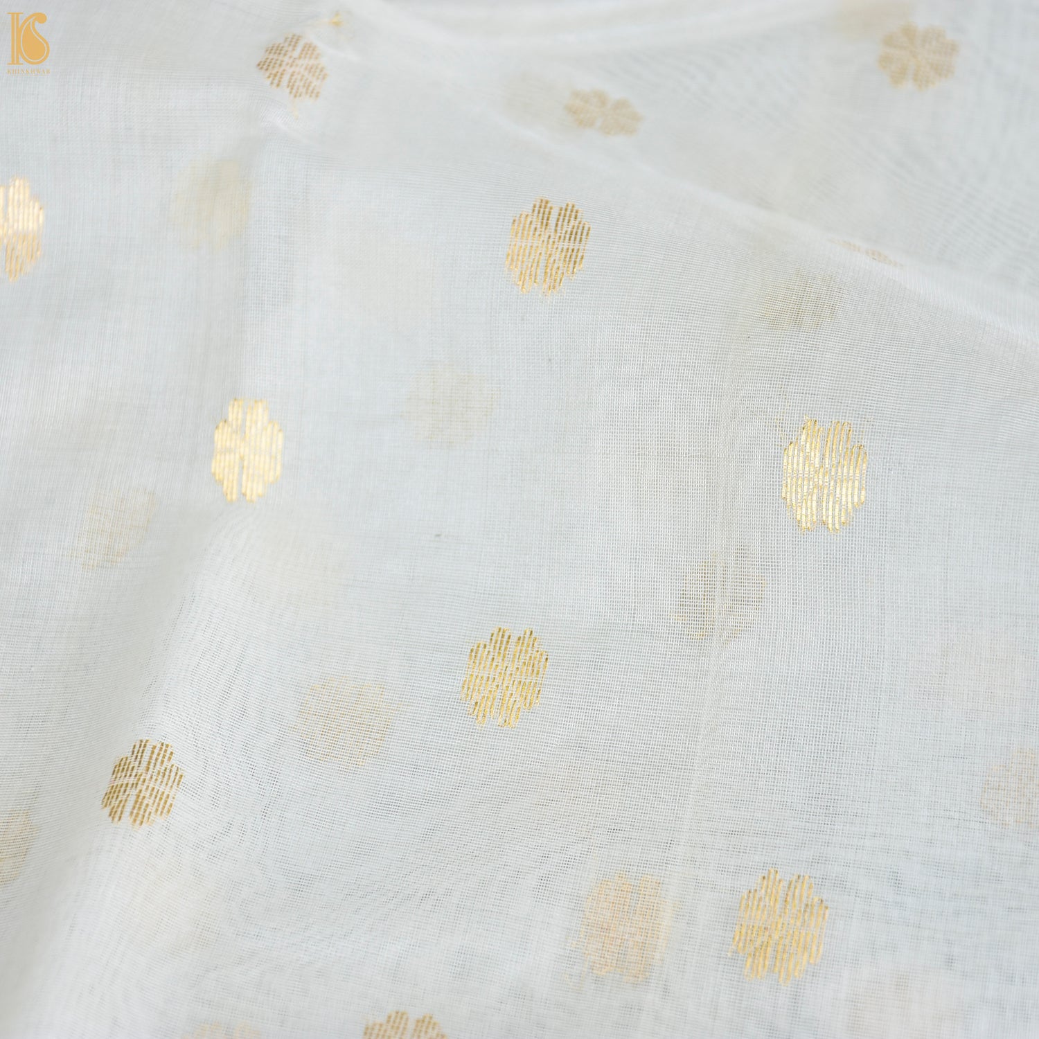 White Pure Katan Silk Handwoven Chanderi Dollar Boota Saree - Khinkhwab
