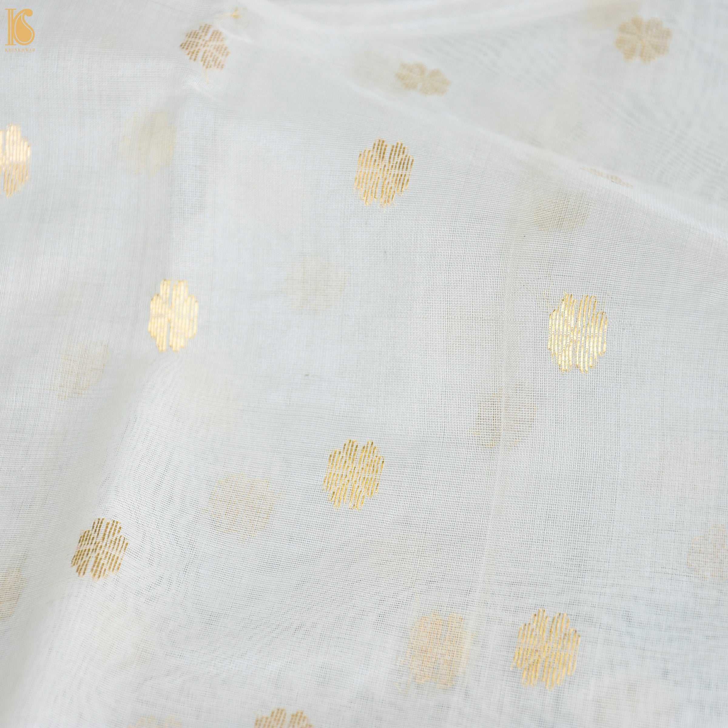 White Pure Katan Silk Handwoven Chanderi Dollar Boota Saree - Khinkhwab