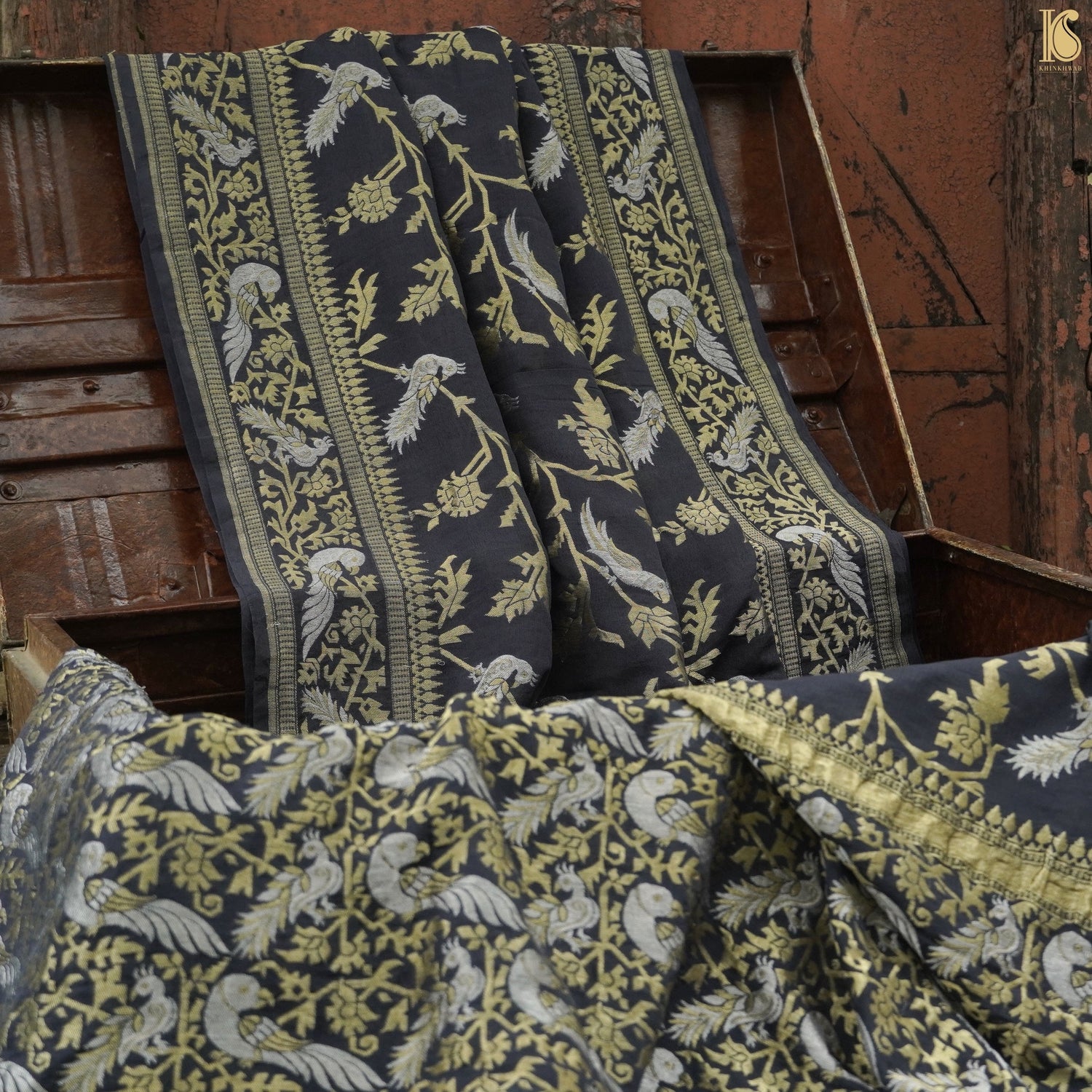 Pure Georgette Handloom Banarasi Birds of Paradise Saree - Colors - Khinkhwab